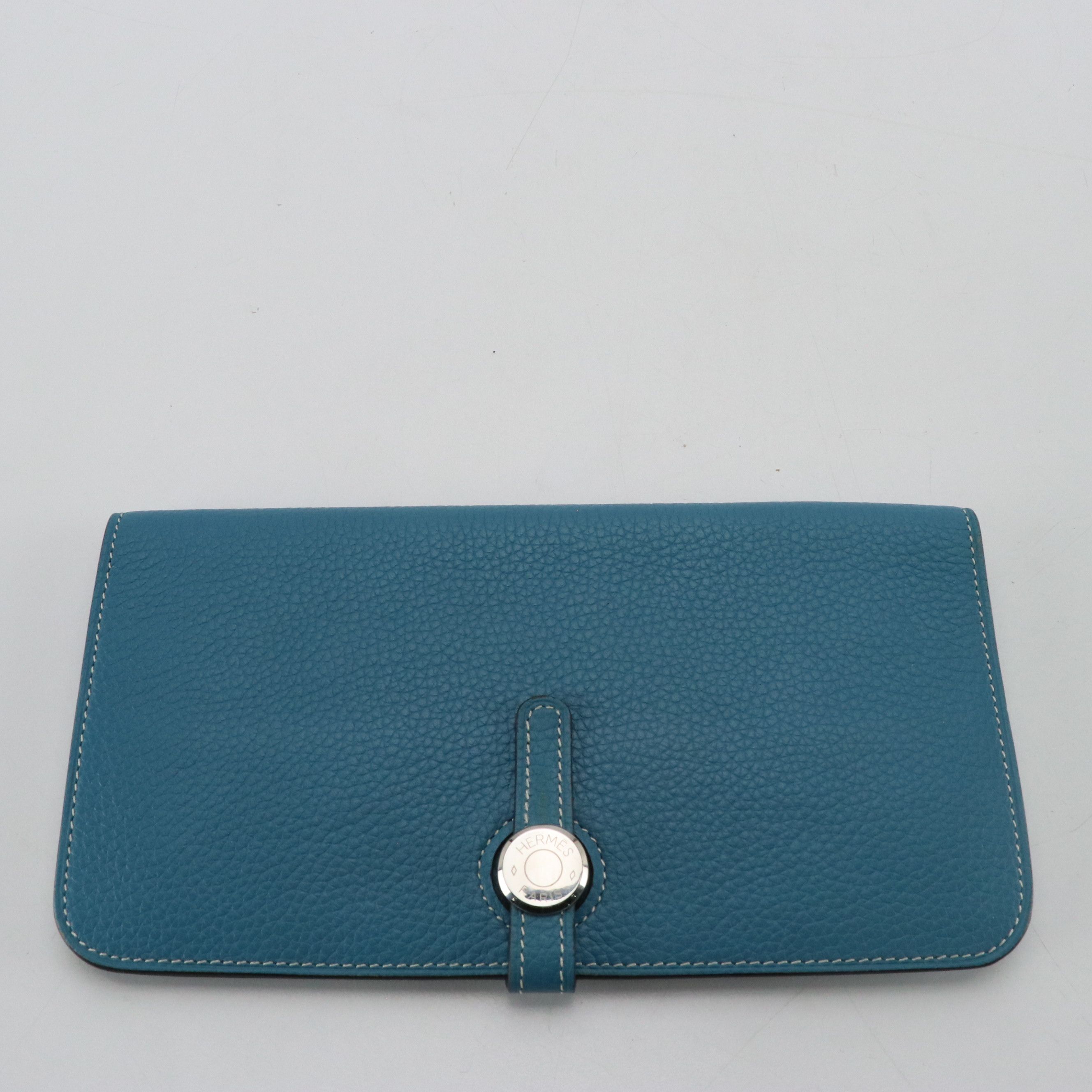 Hermès Dogon Long Wallet in Turquoise Clemence Leather