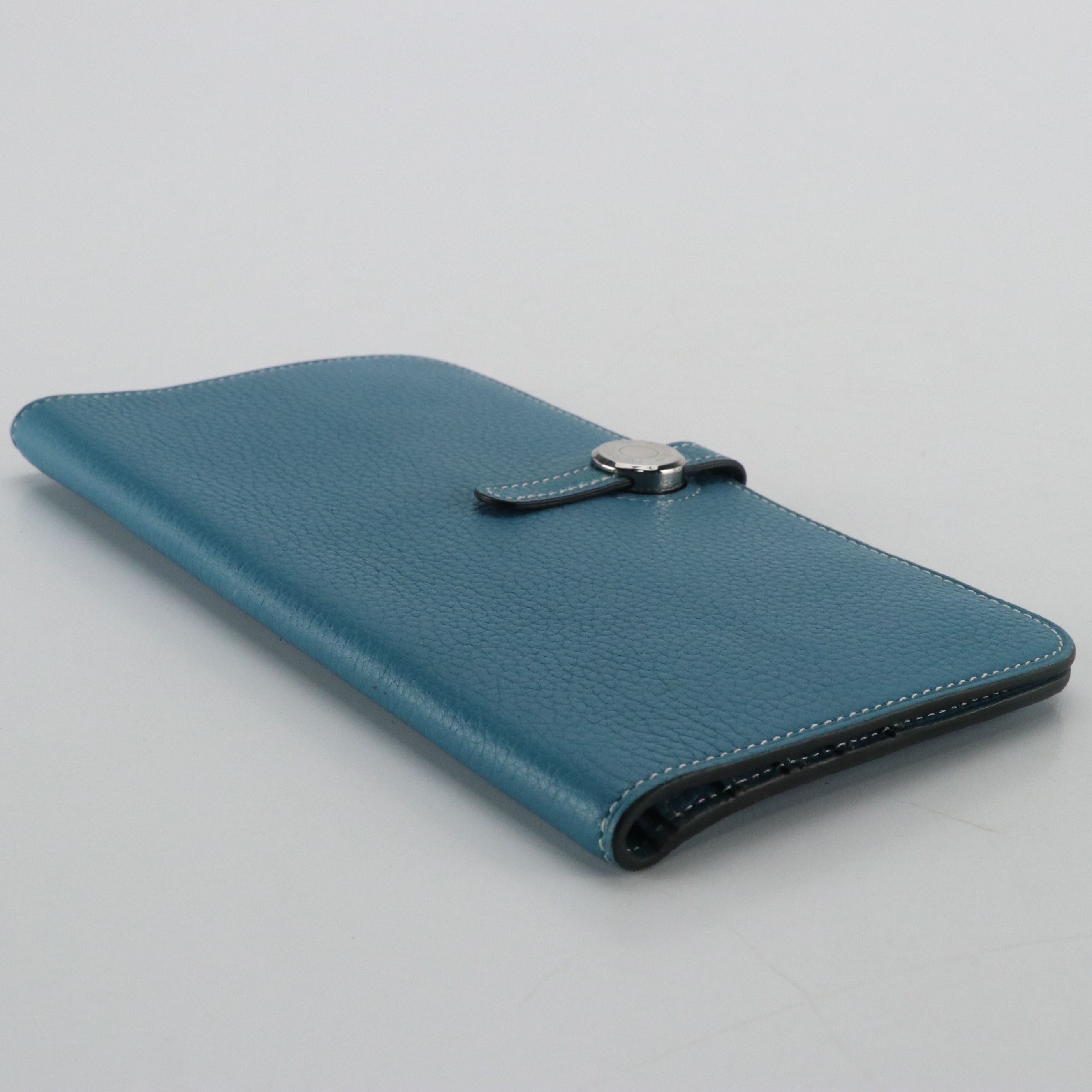 Hermès Dogon Long Wallet in Turquoise Clemence Leather