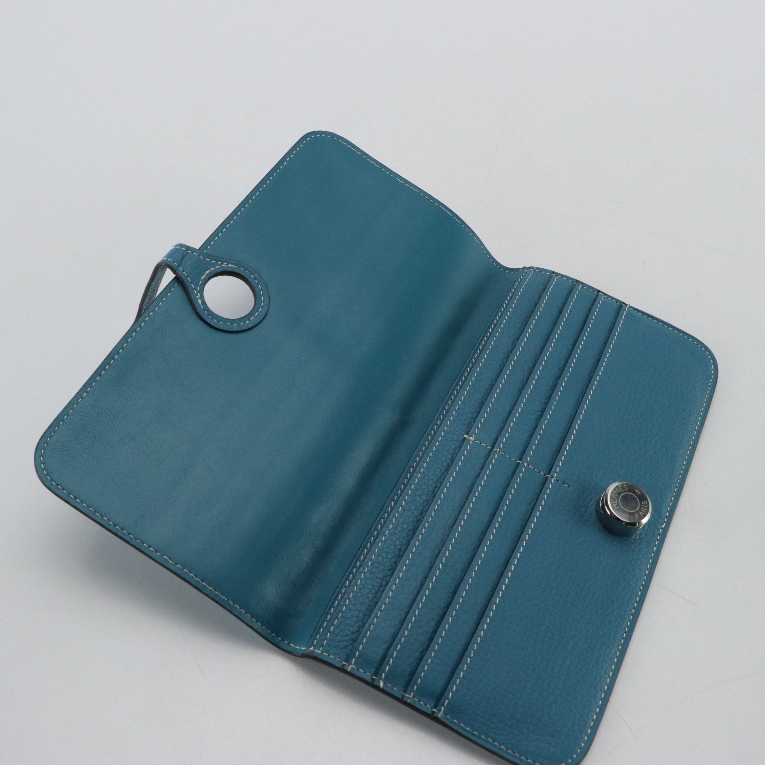 Hermès Dogon Long Wallet in Turquoise Clemence Leather