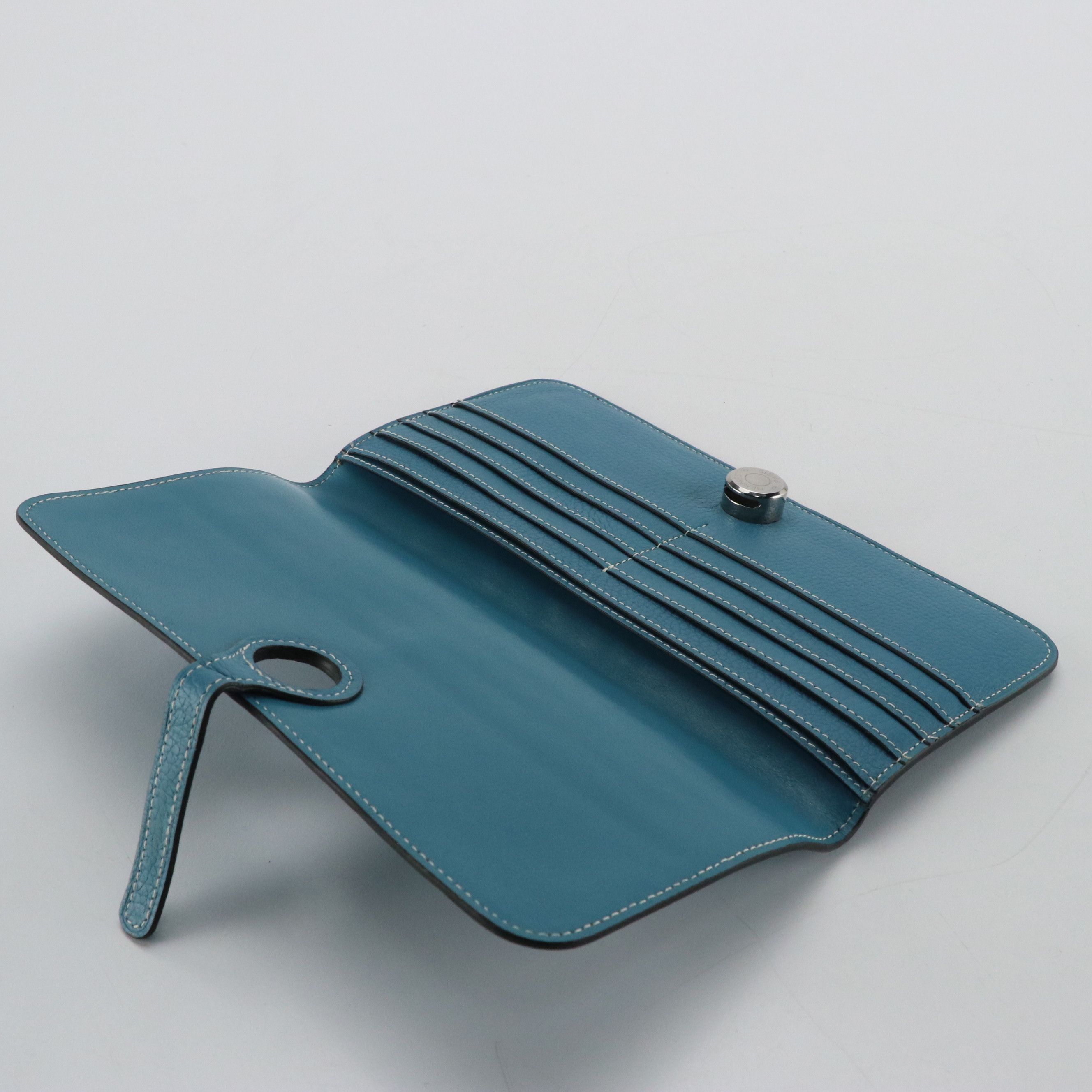 Hermès Dogon Long Wallet in Turquoise Clemence Leather
