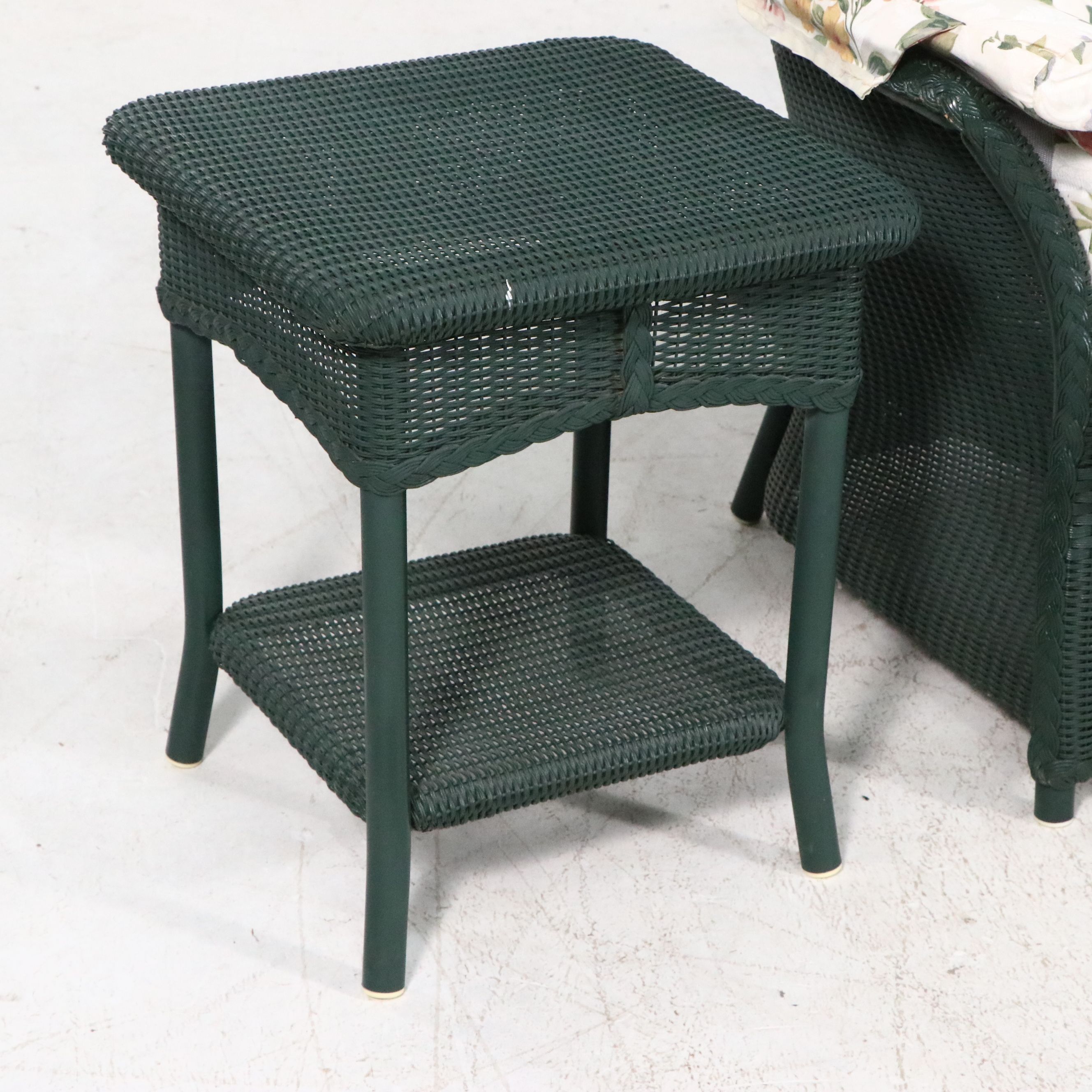 Hunter Green Wicker Patio Set with Loveseat, Armchair, Ottoman and Side Table
