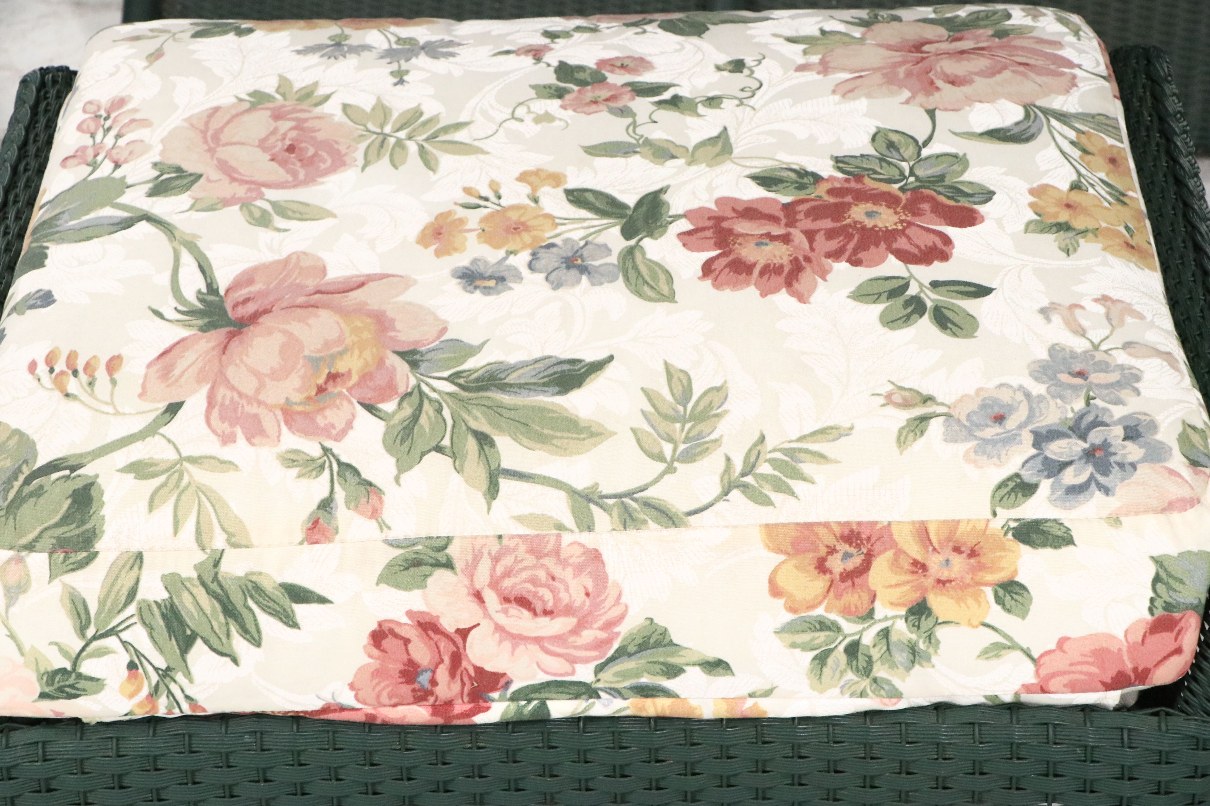 Hunter Green Wicker Patio Set with Loveseat, Armchair, Ottoman and Side Table