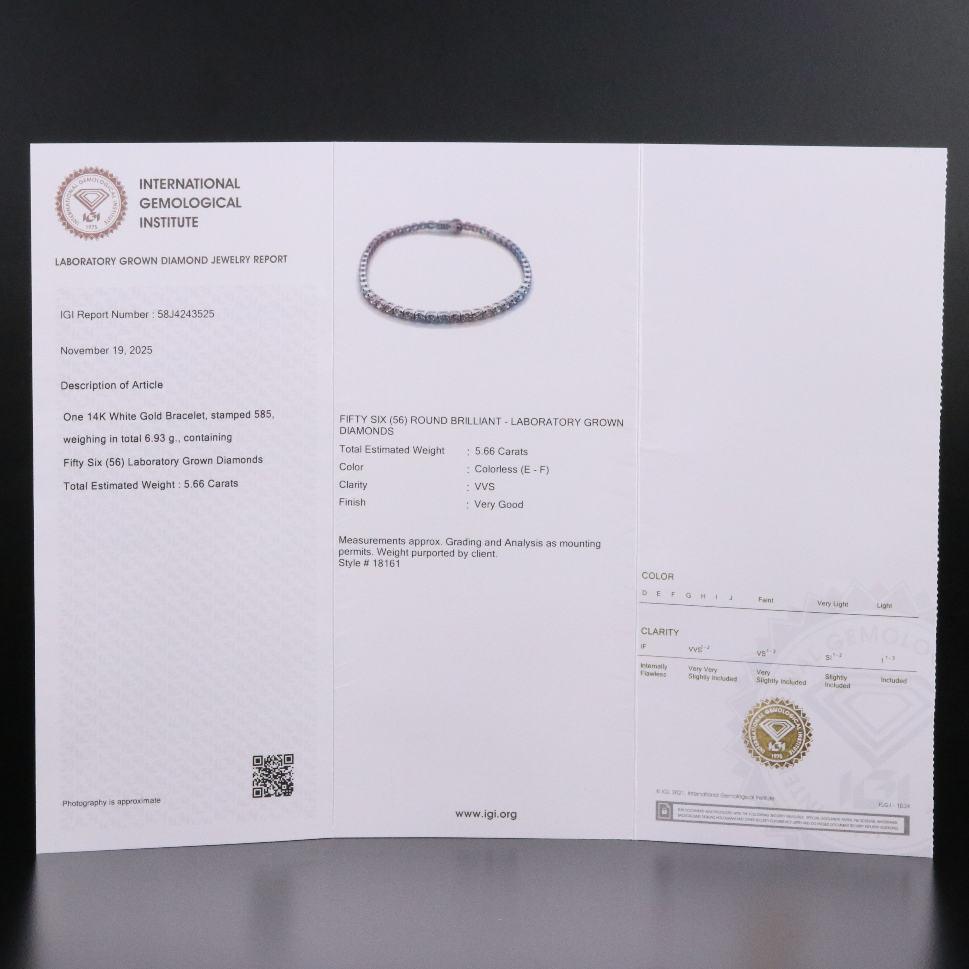 14K 5.66 CTW Lab Grown Diamond Line Bracelet with IGI Report