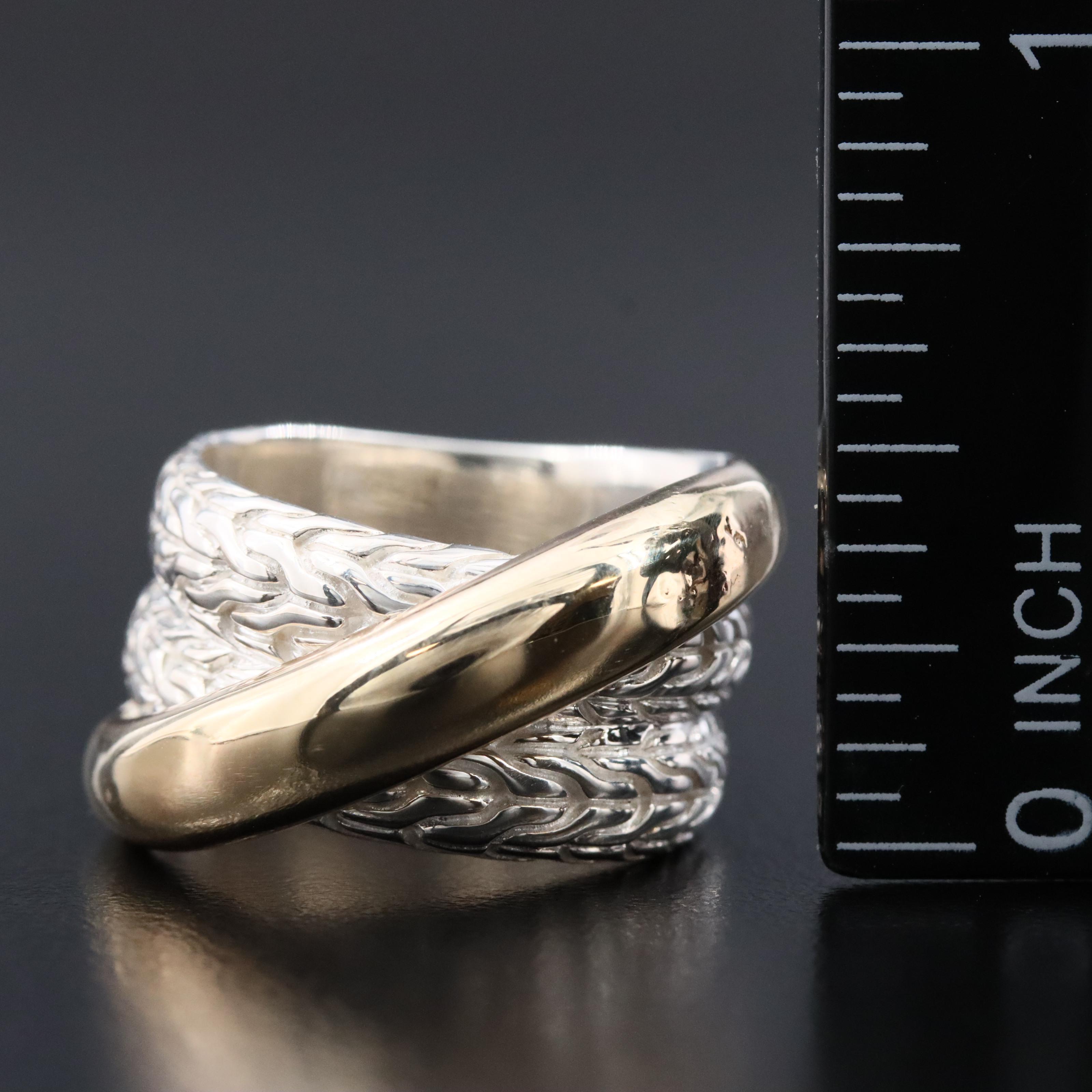 John Hardy JH Essential Sterling and 14K Crossover Chain Ring
