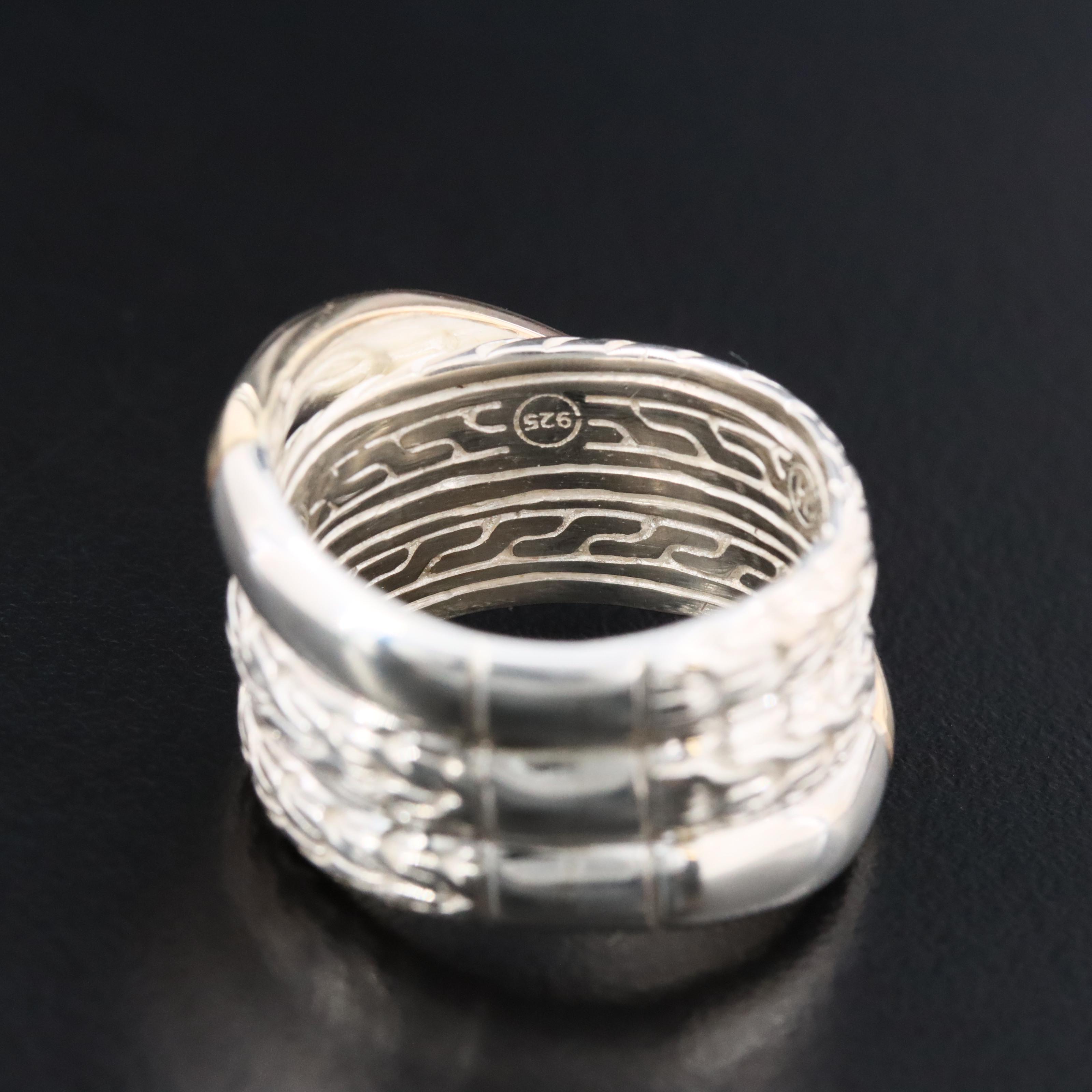 John Hardy JH Essential Sterling and 14K Crossover Chain Ring