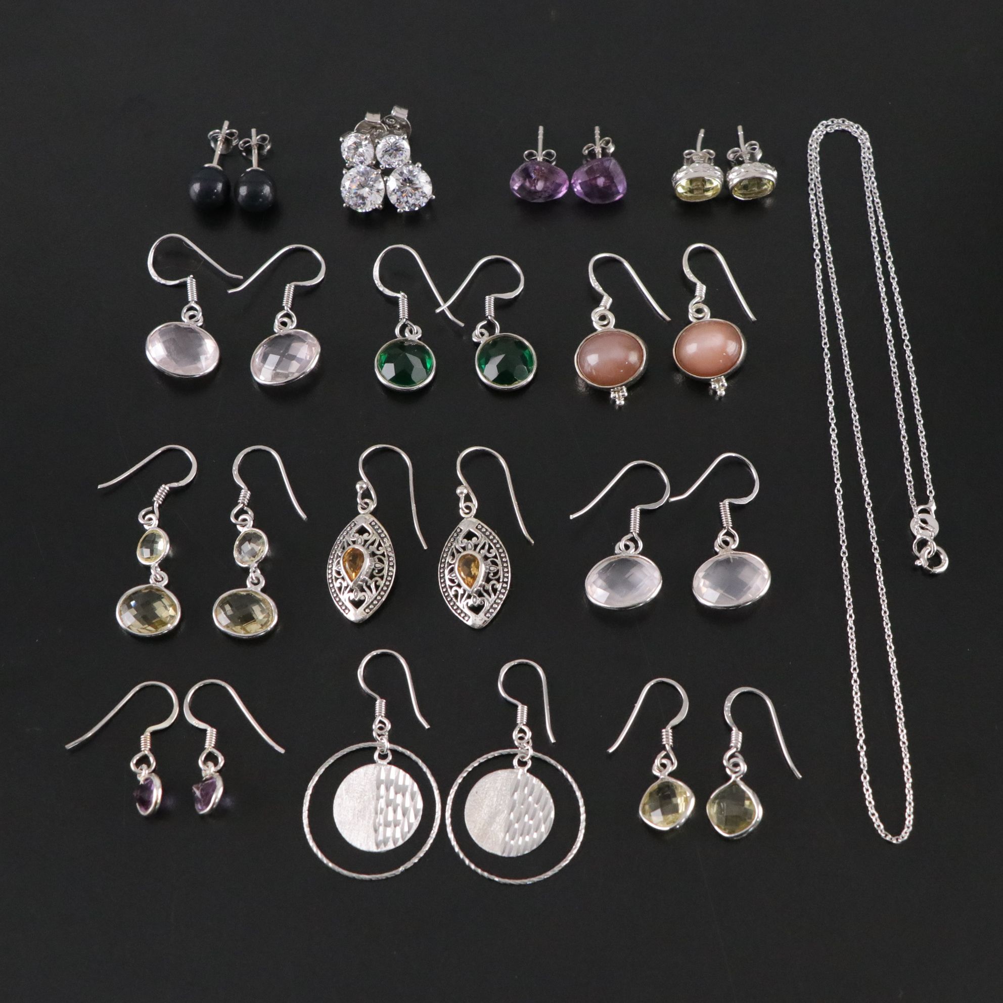 14 Assorted Sterling Silver Earrings and Necklaces