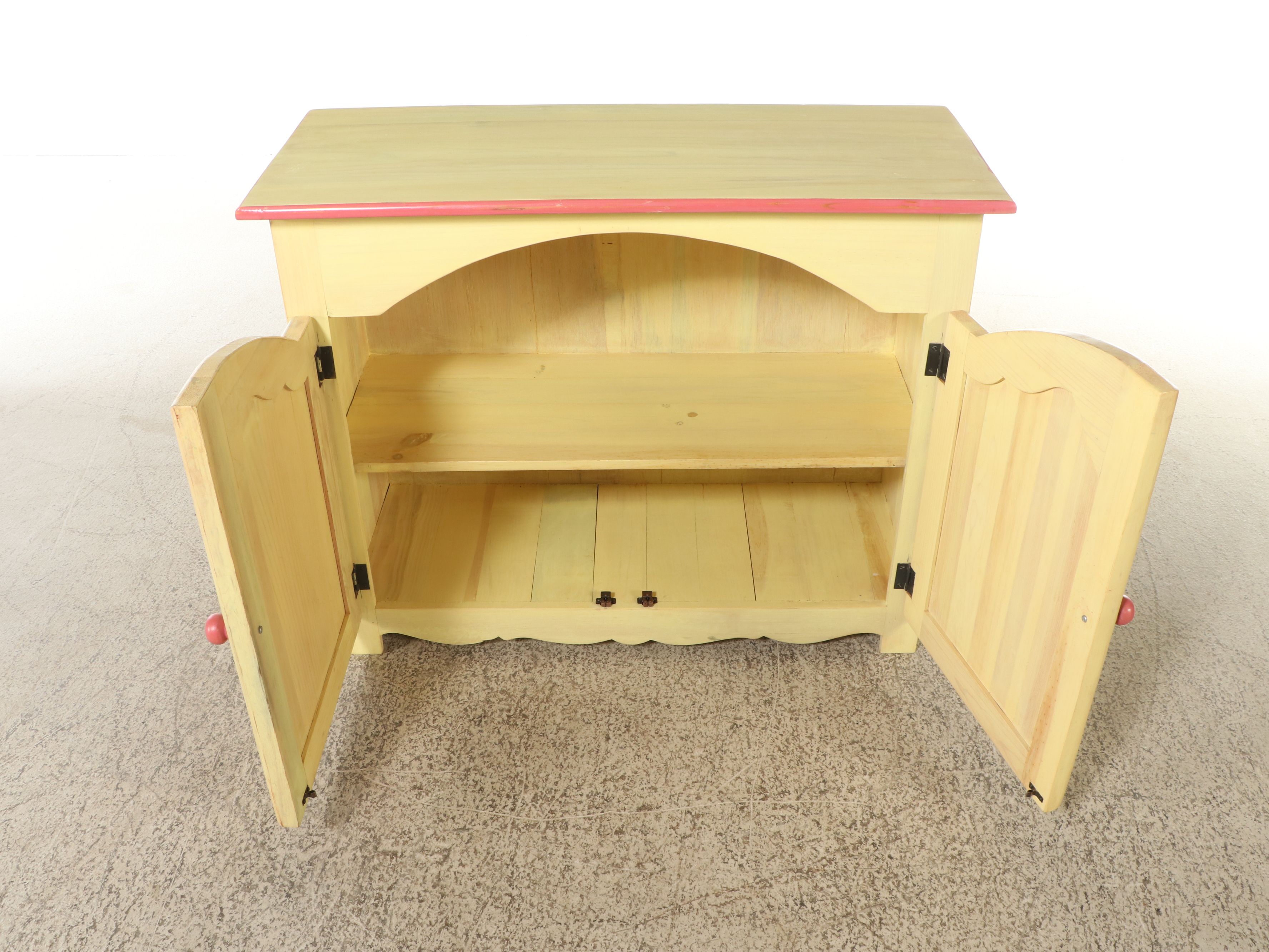 Mexican Hand-Painted Pine Two-Door Cabinet with Bird and Floral Motifs