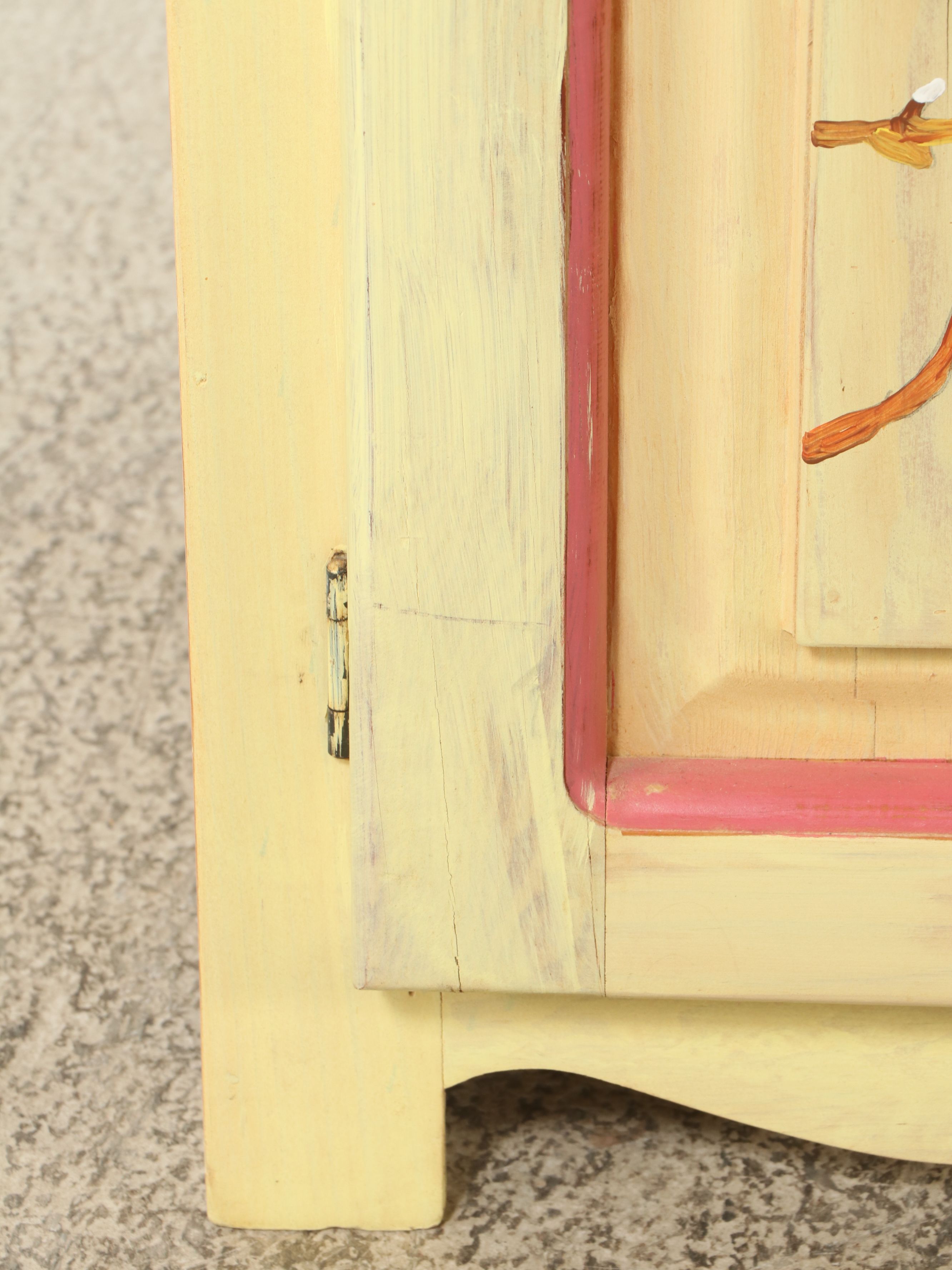 Mexican Hand-Painted Pine Two-Door Cabinet with Bird and Floral Motifs