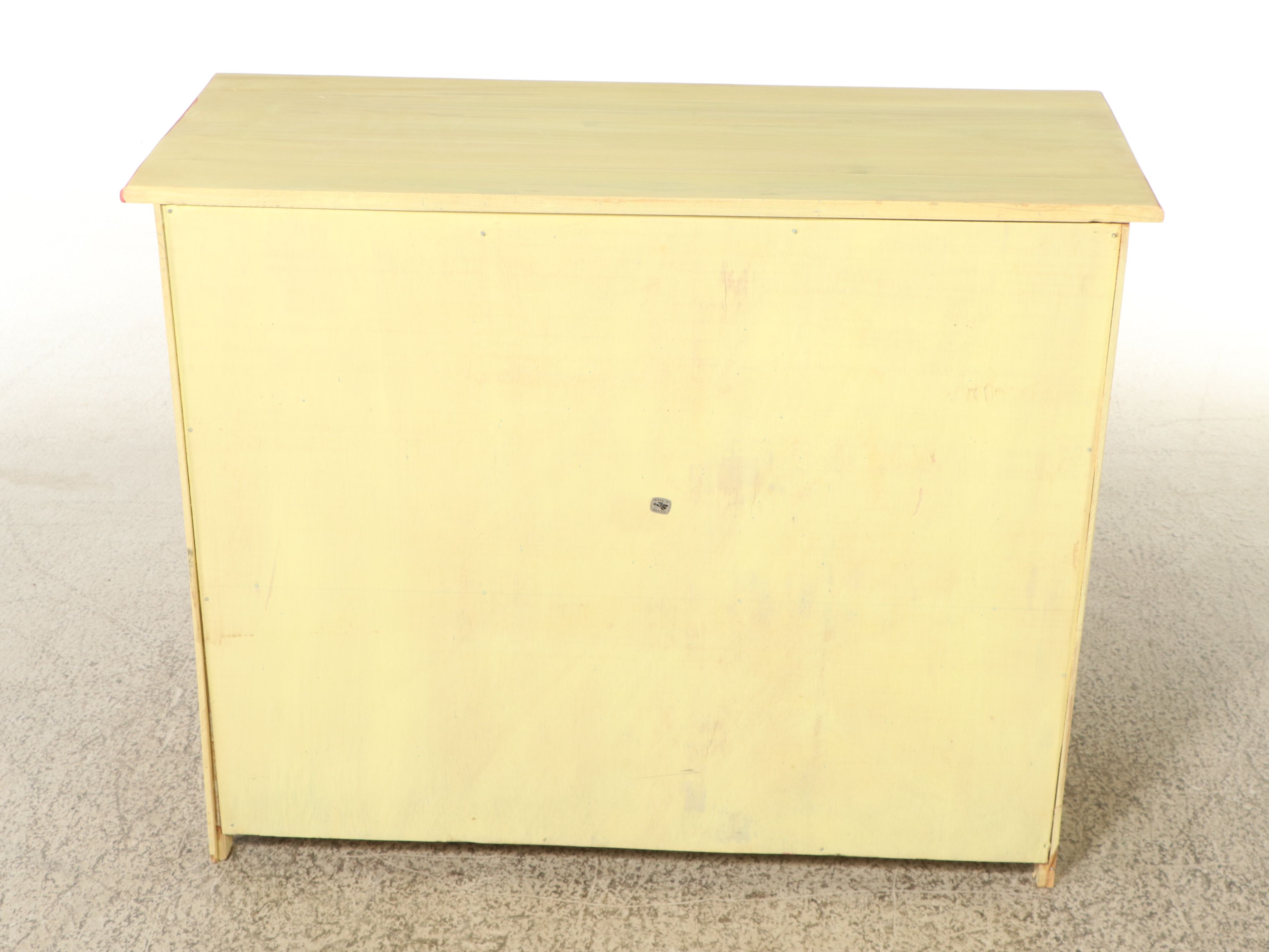 Mexican Hand-Painted Pine Two-Door Cabinet with Bird and Floral Motifs