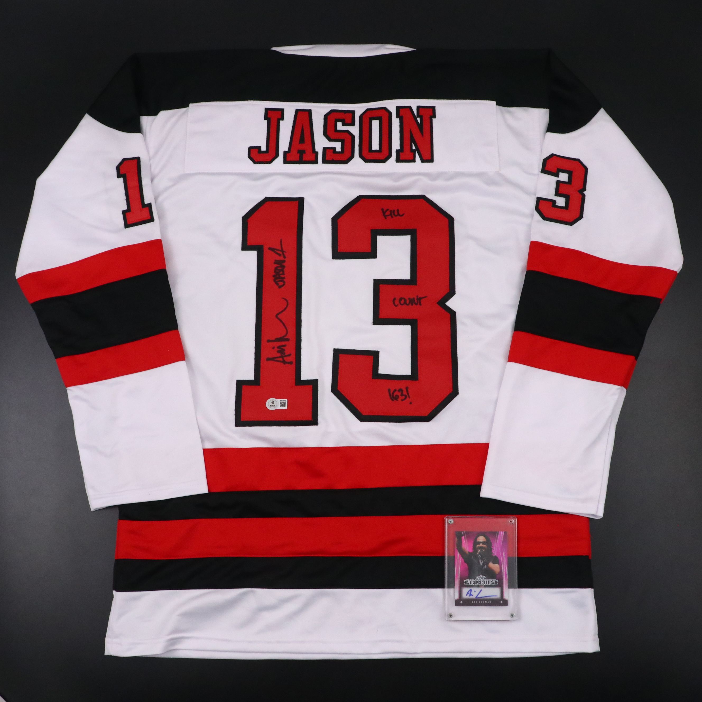 Ari Lehman Signed "Friday The 13th" Hockey Jersey with Signed Trading Card