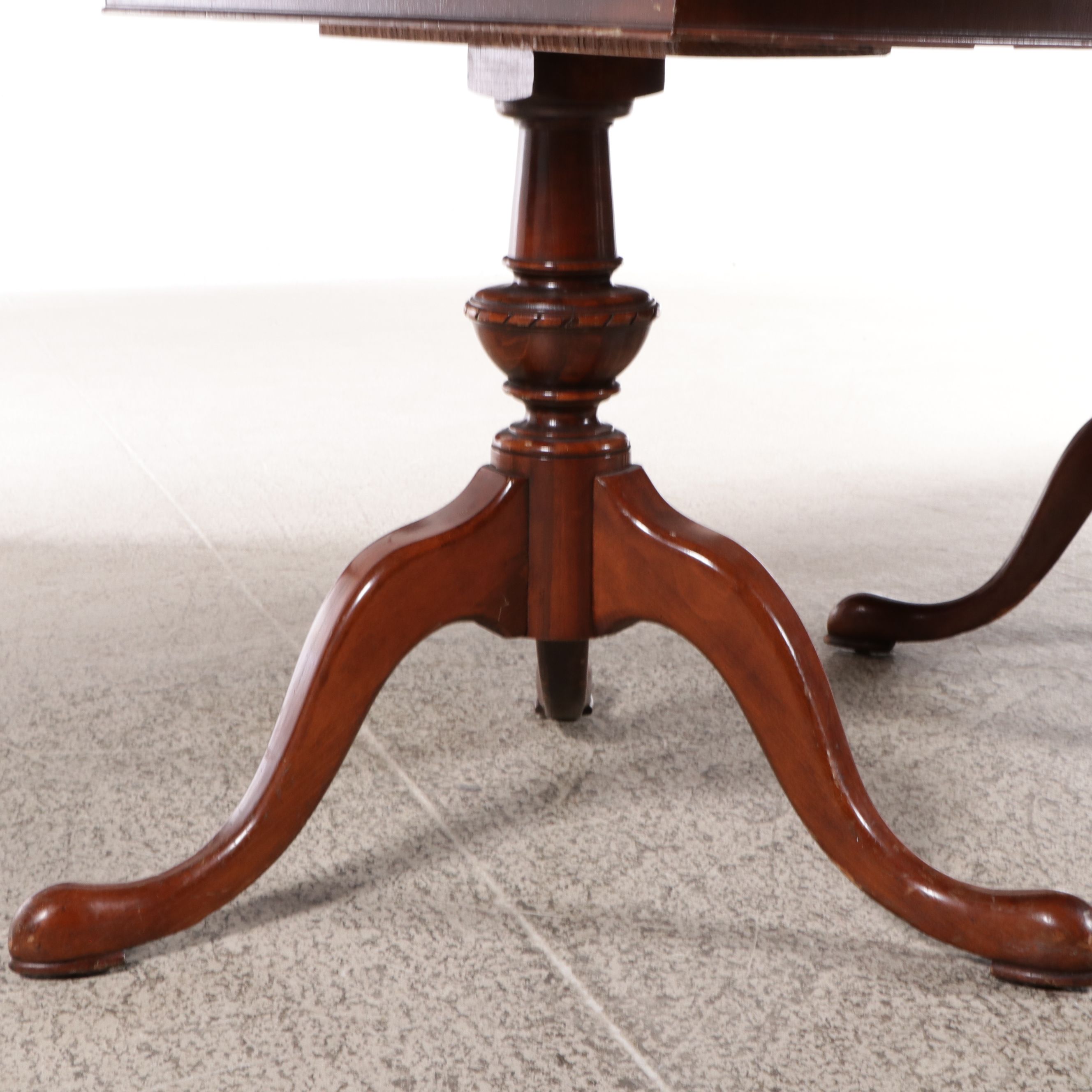 Regency Style Mahogany Double Pedestal Dining Table and Six Harp-Back Chairs