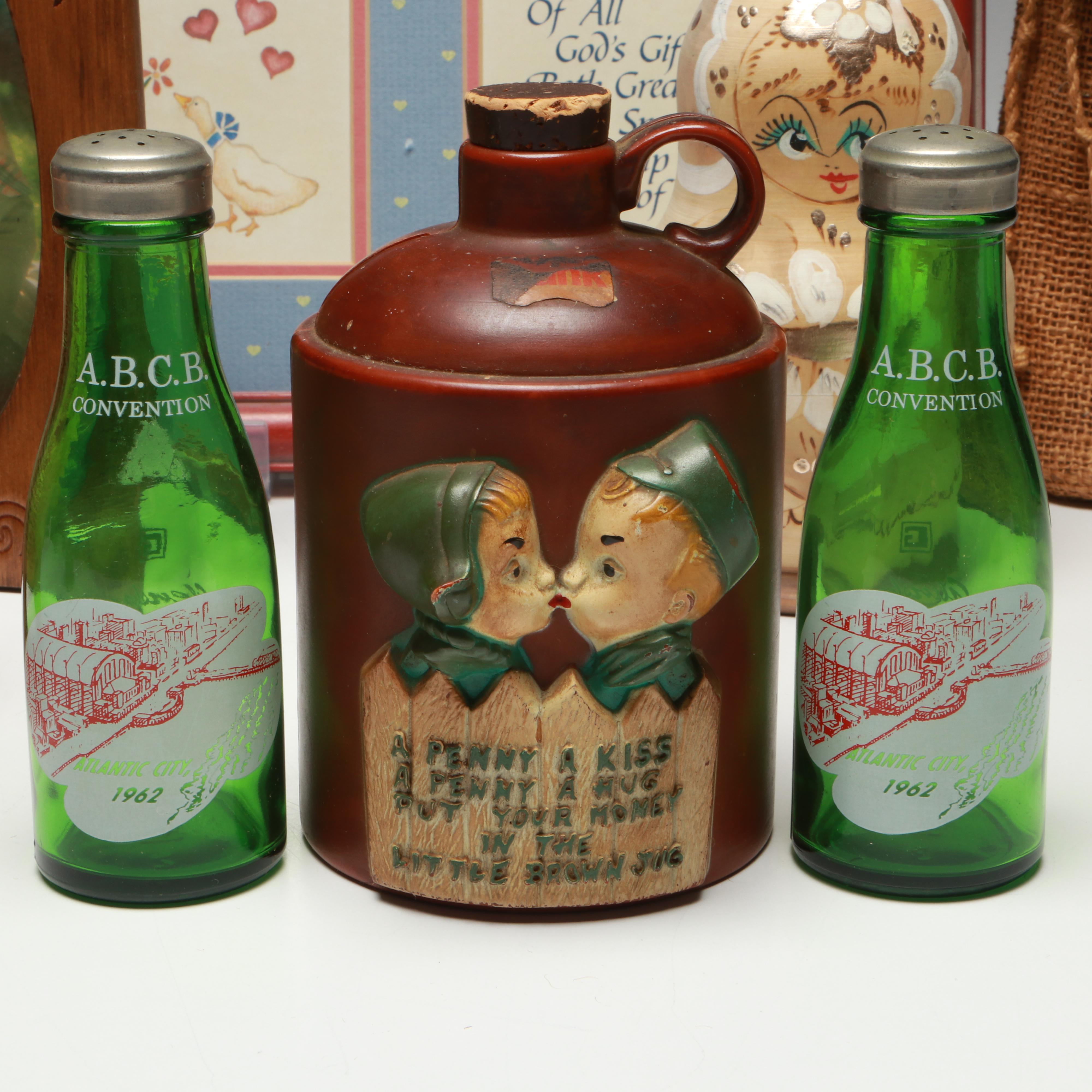 Vintage Coin Banks, Folding Picture Frame and Other Table Décor