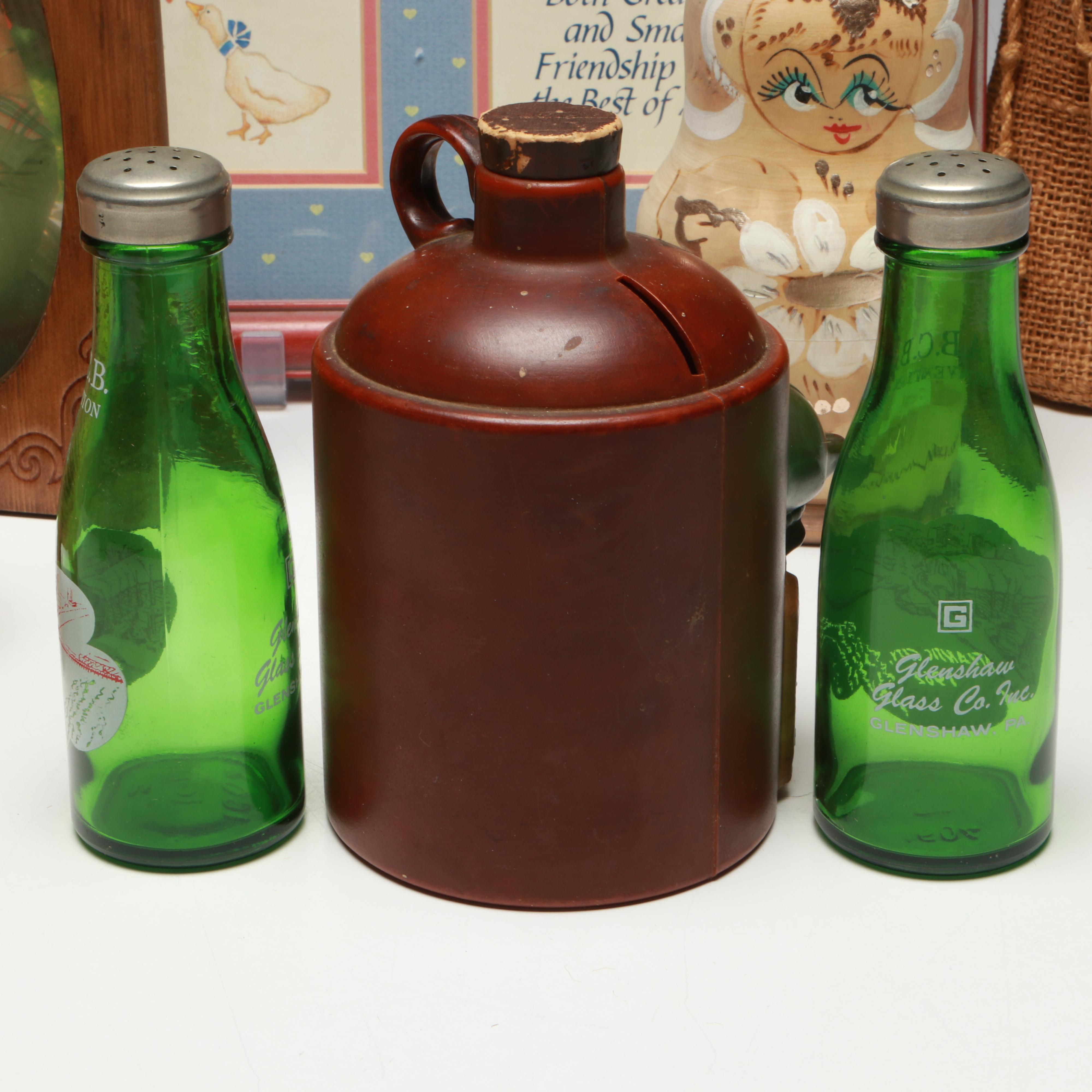 Vintage Coin Banks, Folding Picture Frame and Other Table Décor