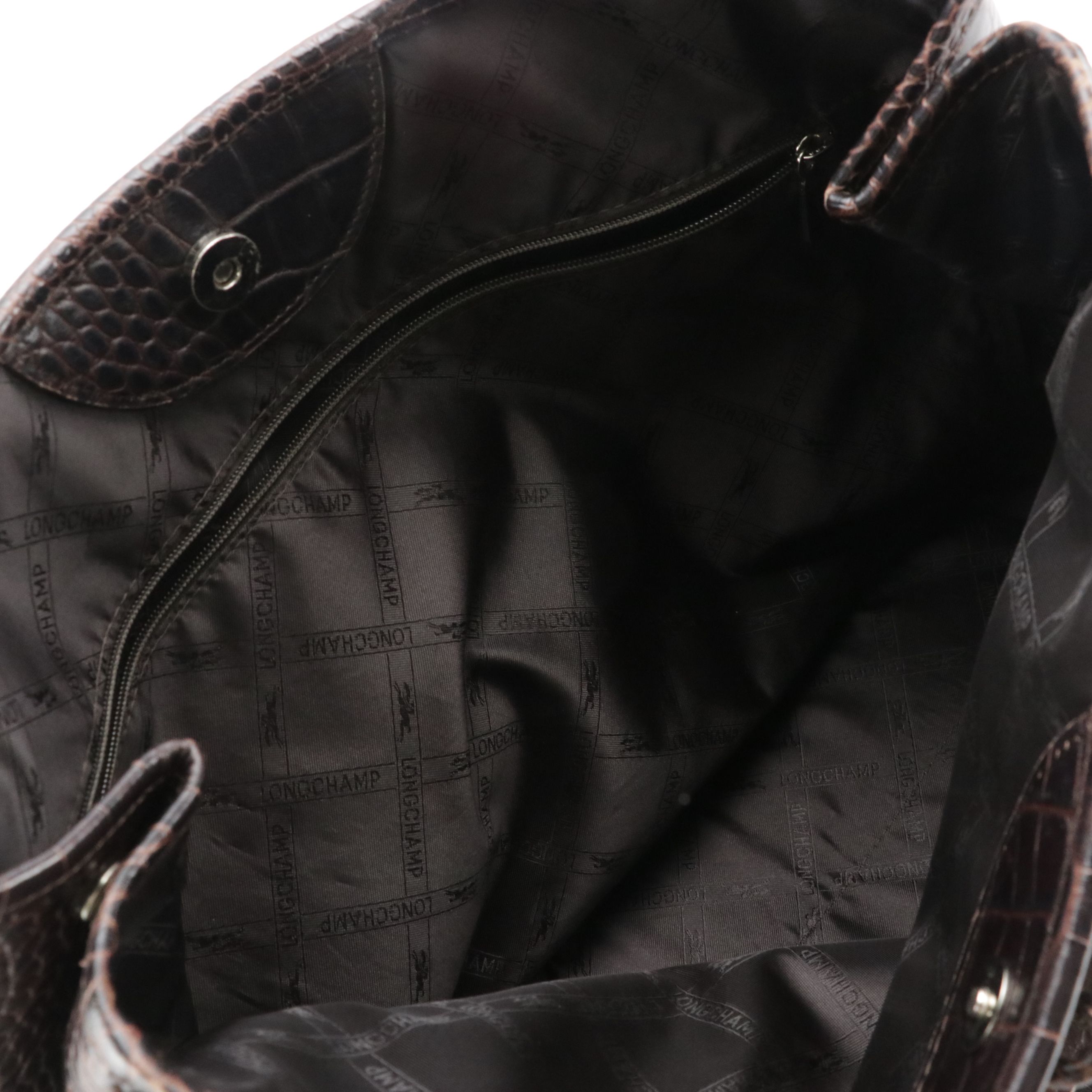 Longchamp Brown Croc-Embossed Leather Roseau Tote