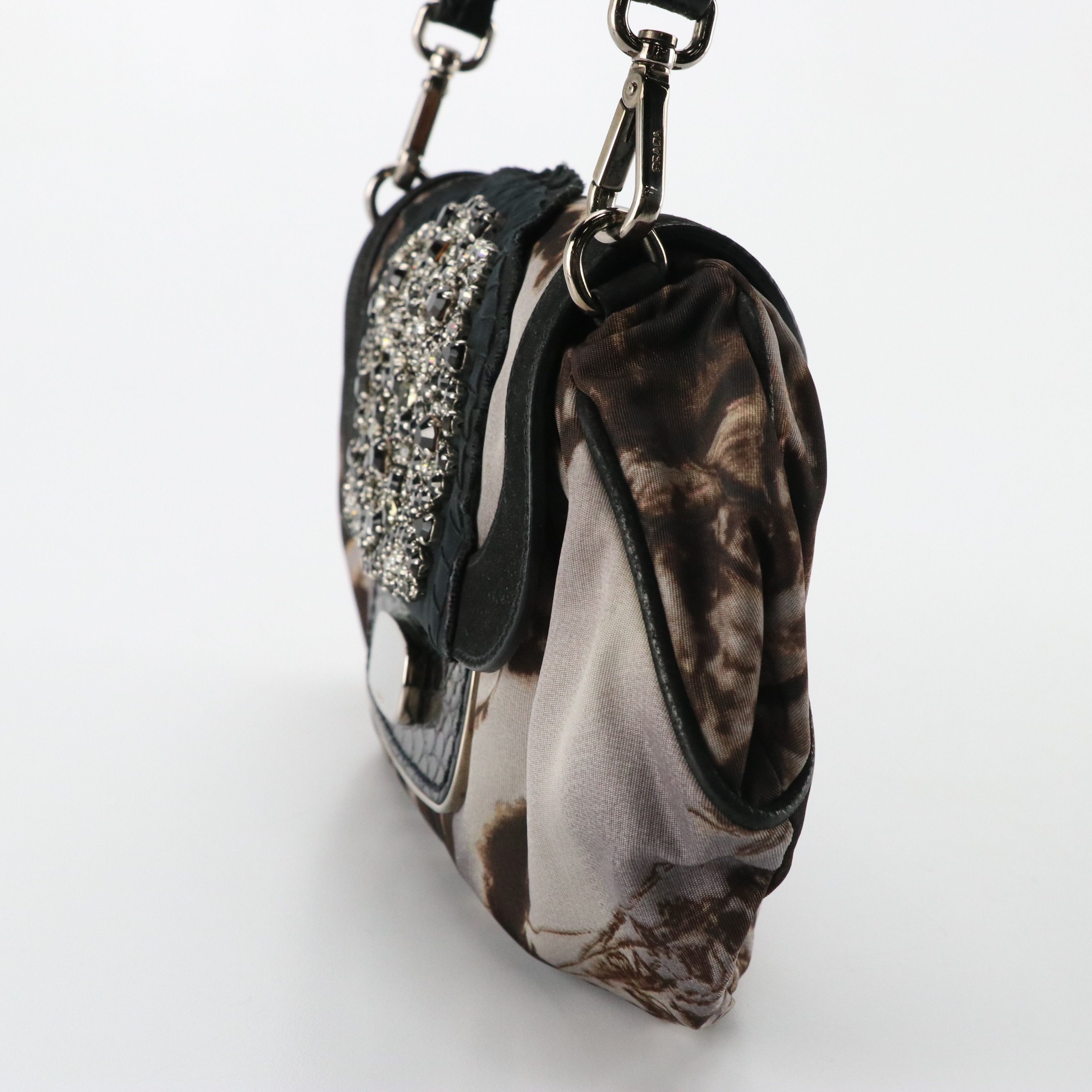 Prada Embellished Skipper Shoulder Bag in New York Street Templi Tessuto Nylon