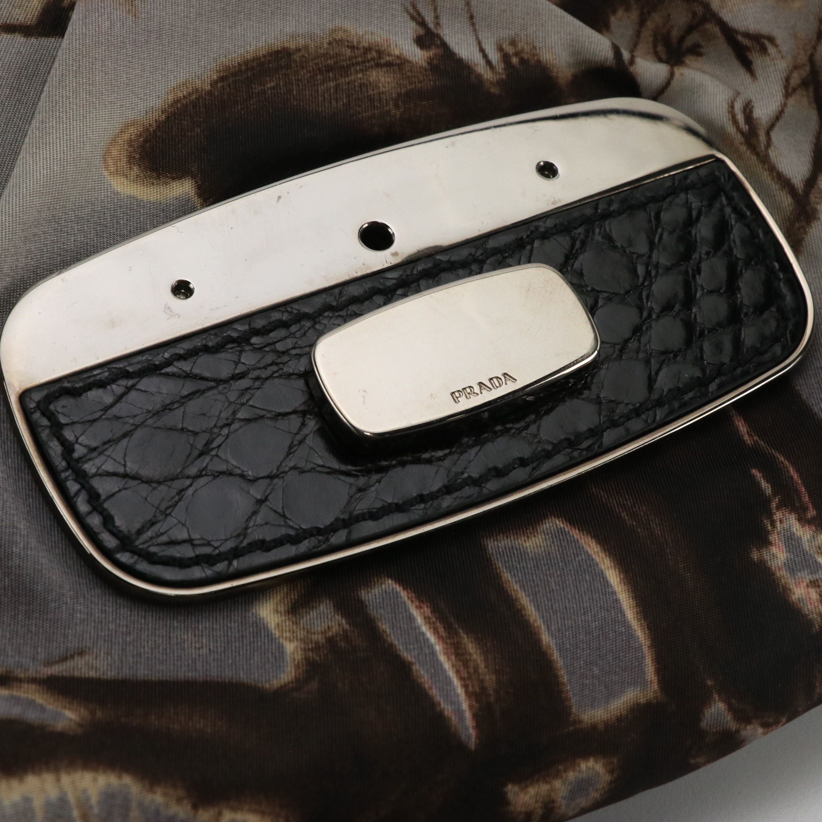 Prada Embellished Skipper Shoulder Bag in New York Street Templi Tessuto Nylon