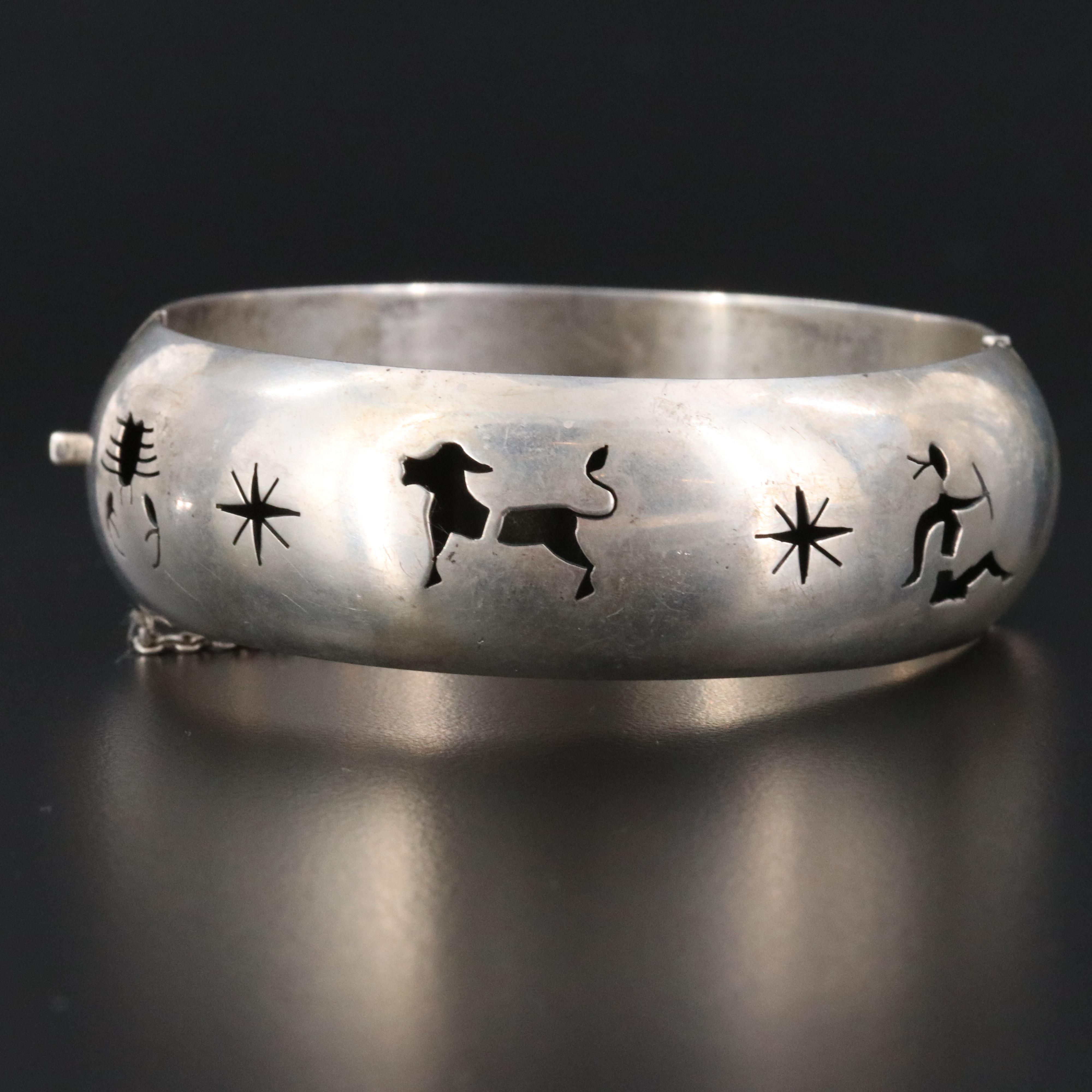 Mexican Sterling Zodiac Cut-Out Overlay Bangle