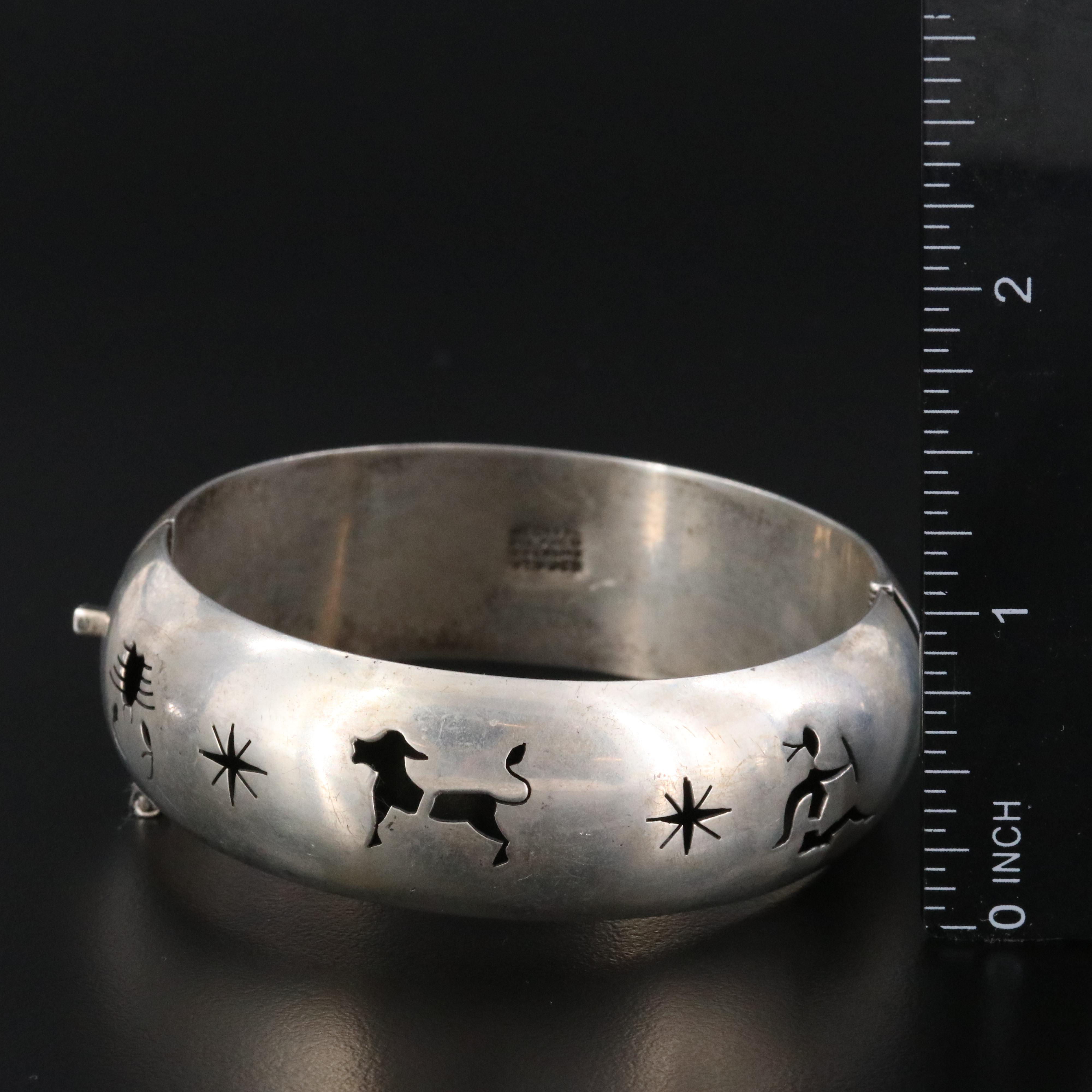 Mexican Sterling Zodiac Cut-Out Overlay Bangle