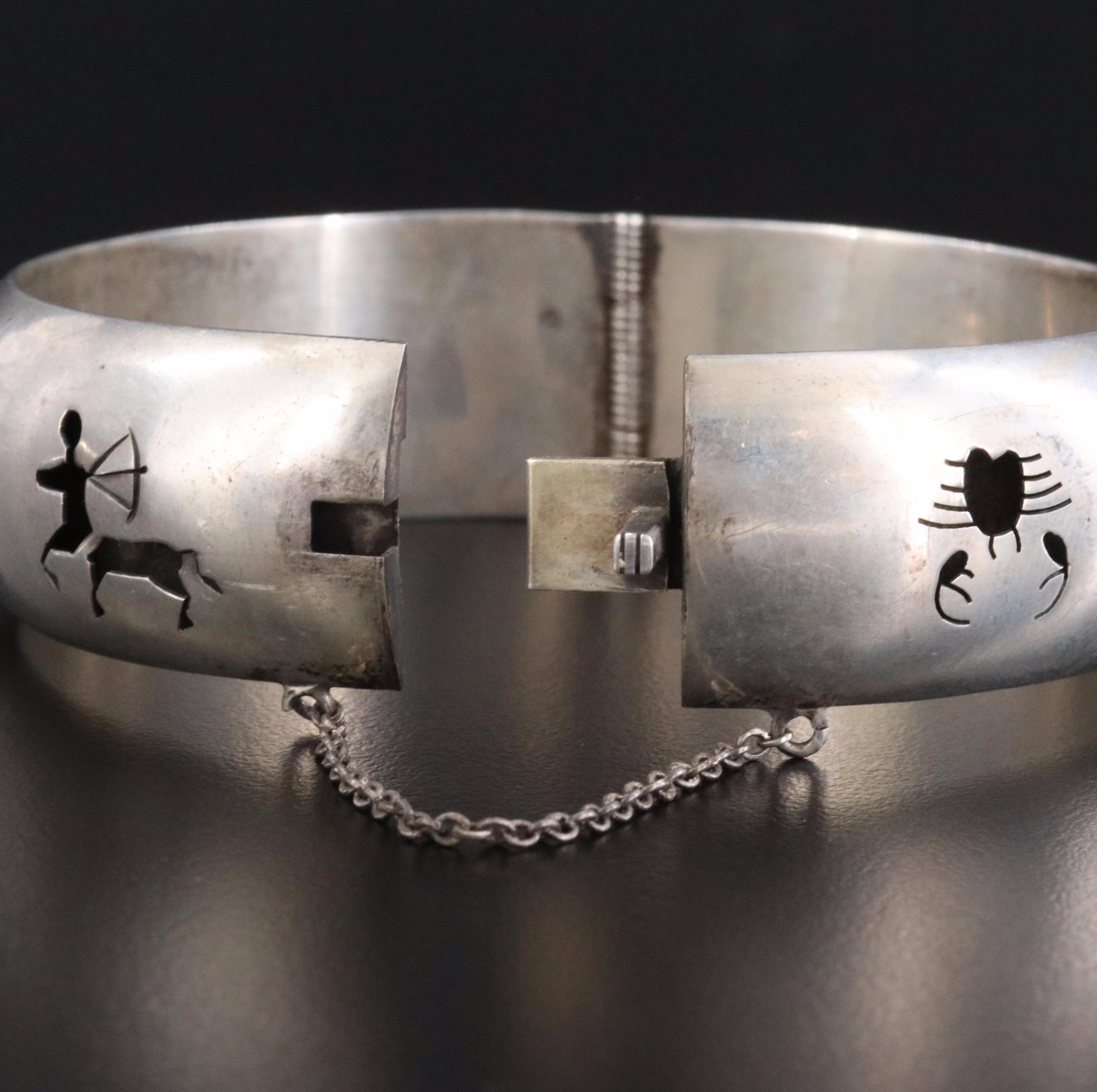 Mexican Sterling Zodiac Cut-Out Overlay Bangle