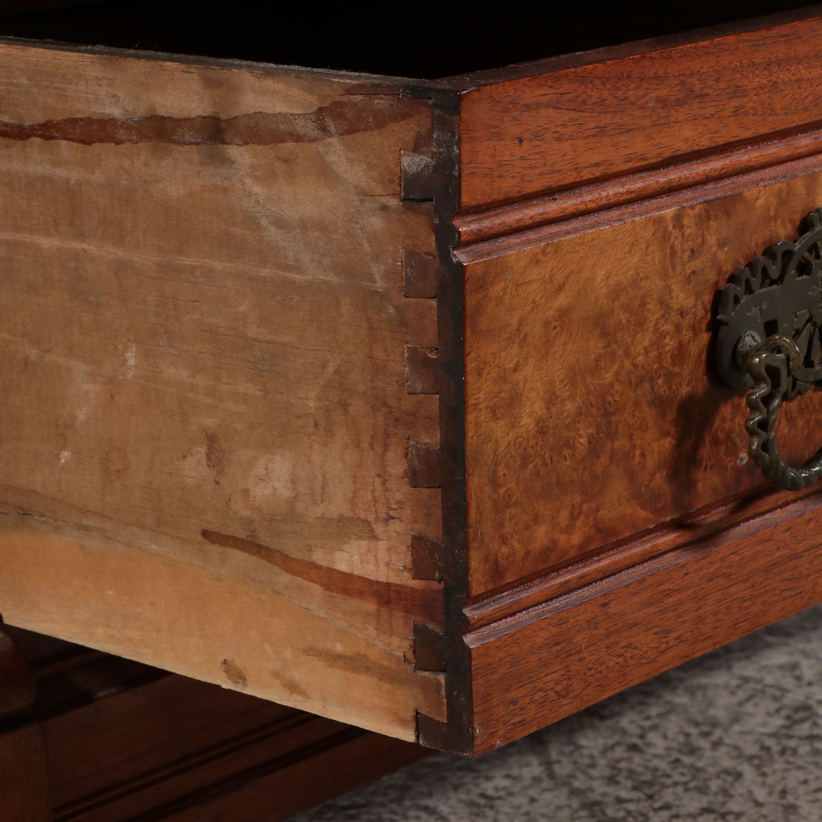 Victorian Walnut and Burl Walnut Marble-Top Washstand Commode