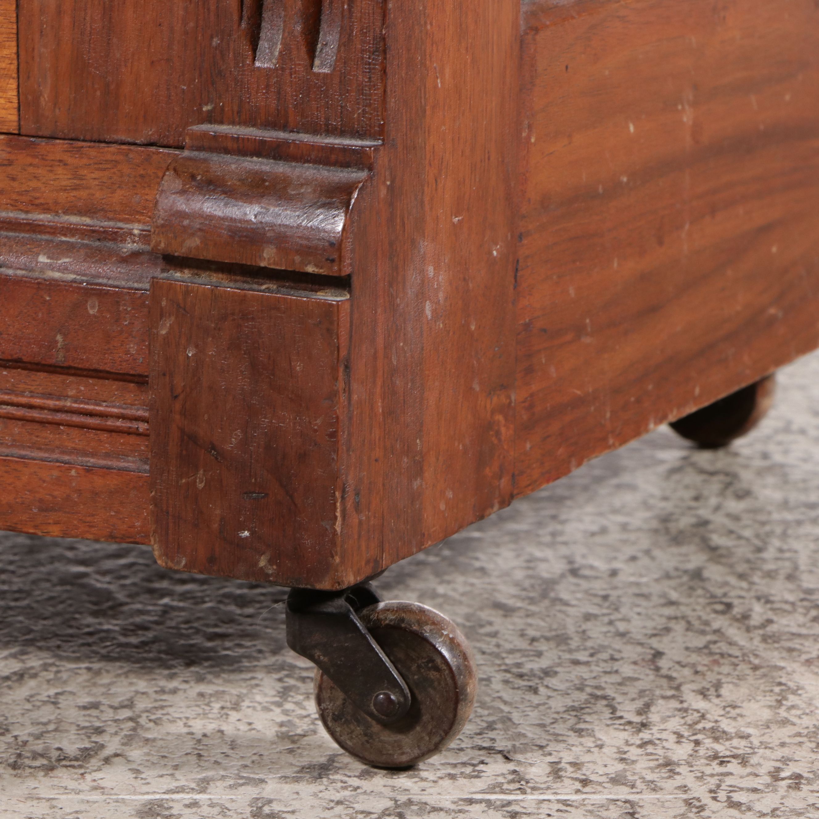 Victorian Walnut and Burl Walnut Marble-Top Washstand Commode