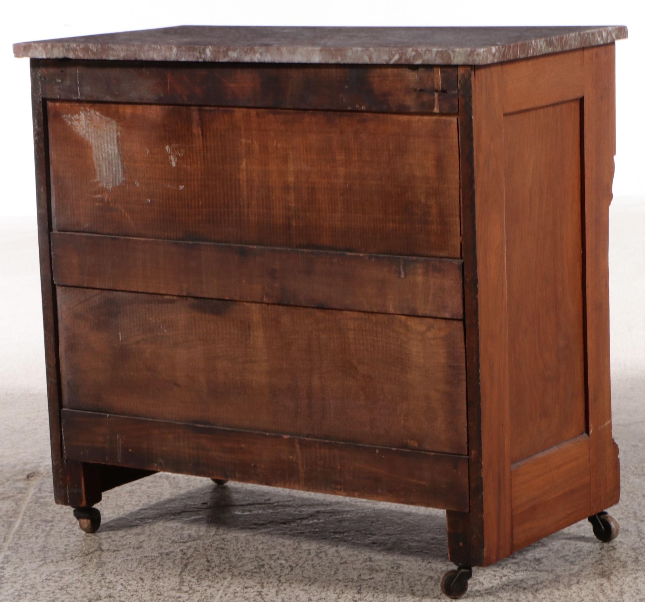 Victorian Walnut and Burl Walnut Marble-Top Washstand Commode