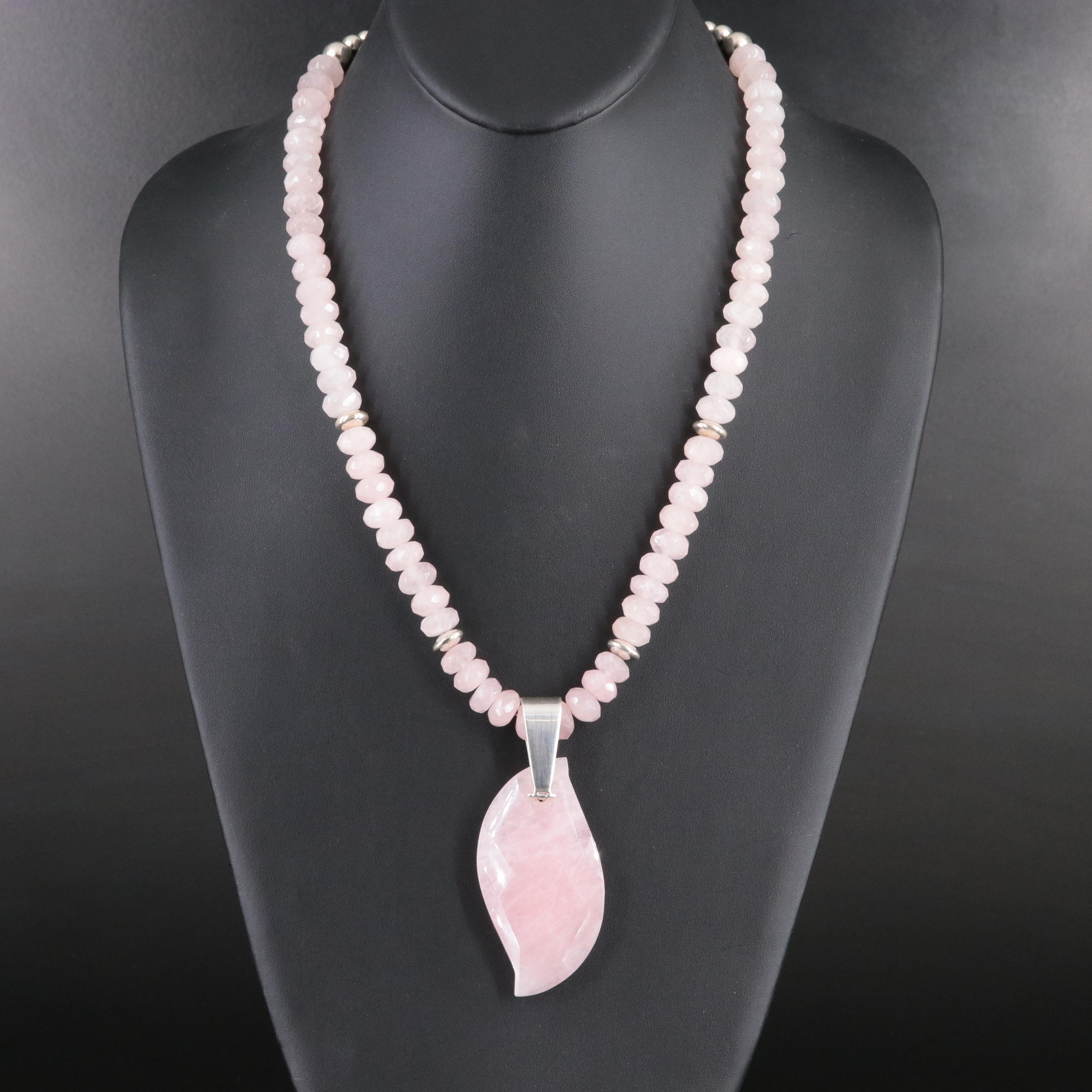 Desert Rose Trading Sterling Rose Quartz Necklace