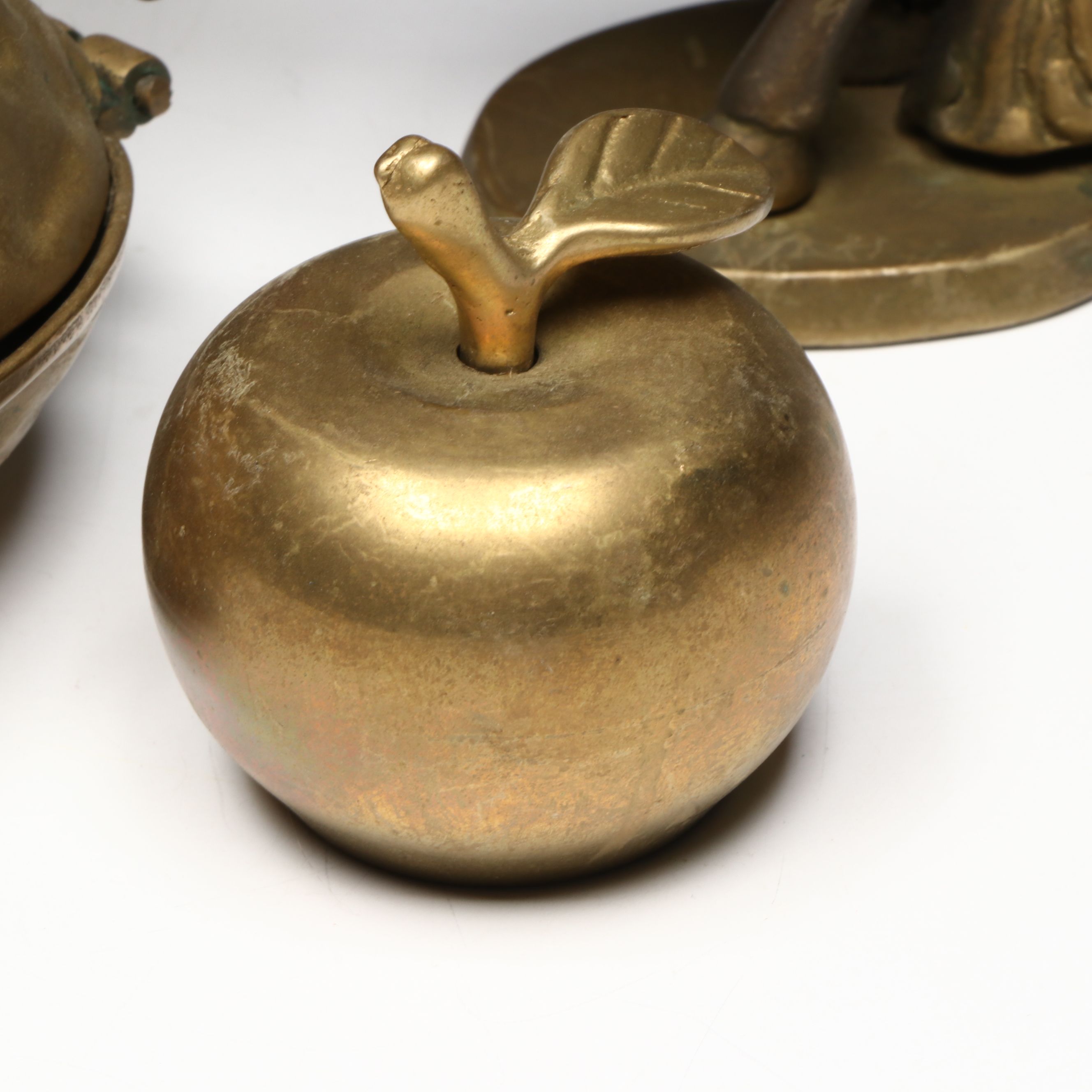 Walnut-Shaped Nutcracker with Other Brass Figures, Mid to Late 20th Century