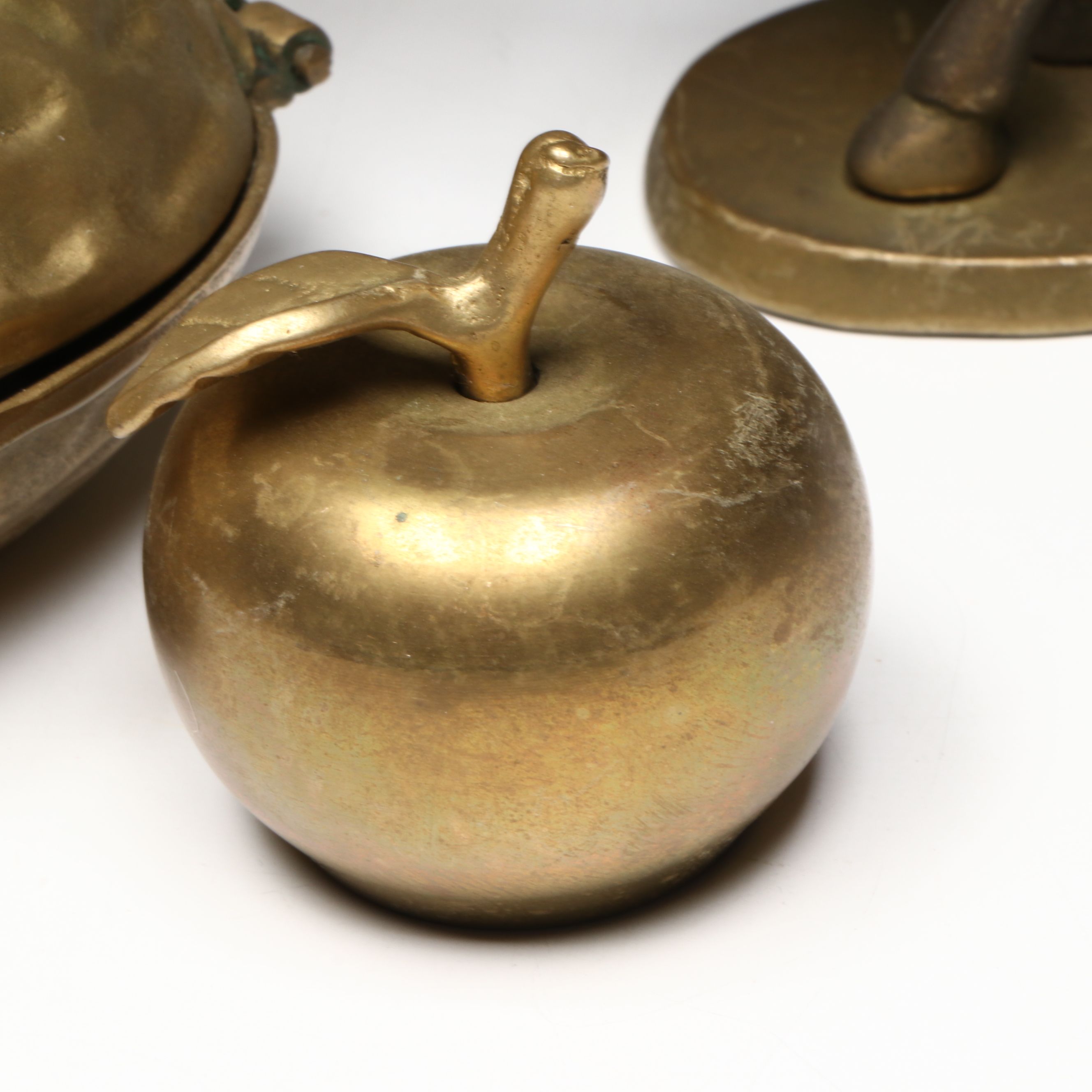 Walnut-Shaped Nutcracker with Other Brass Figures, Mid to Late 20th Century