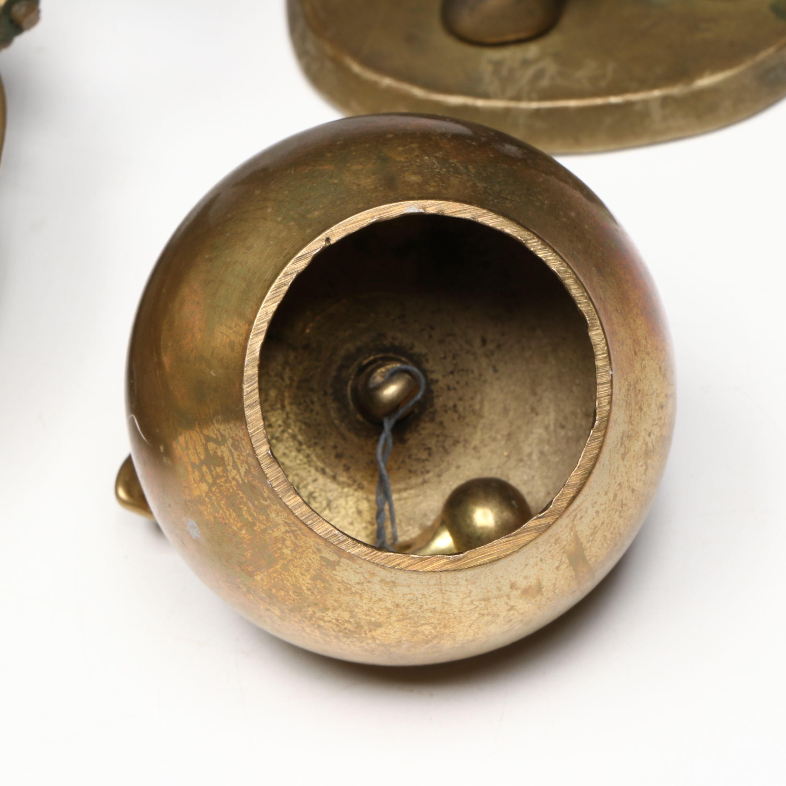 Walnut-Shaped Nutcracker with Other Brass Figures, Mid to Late 20th Century