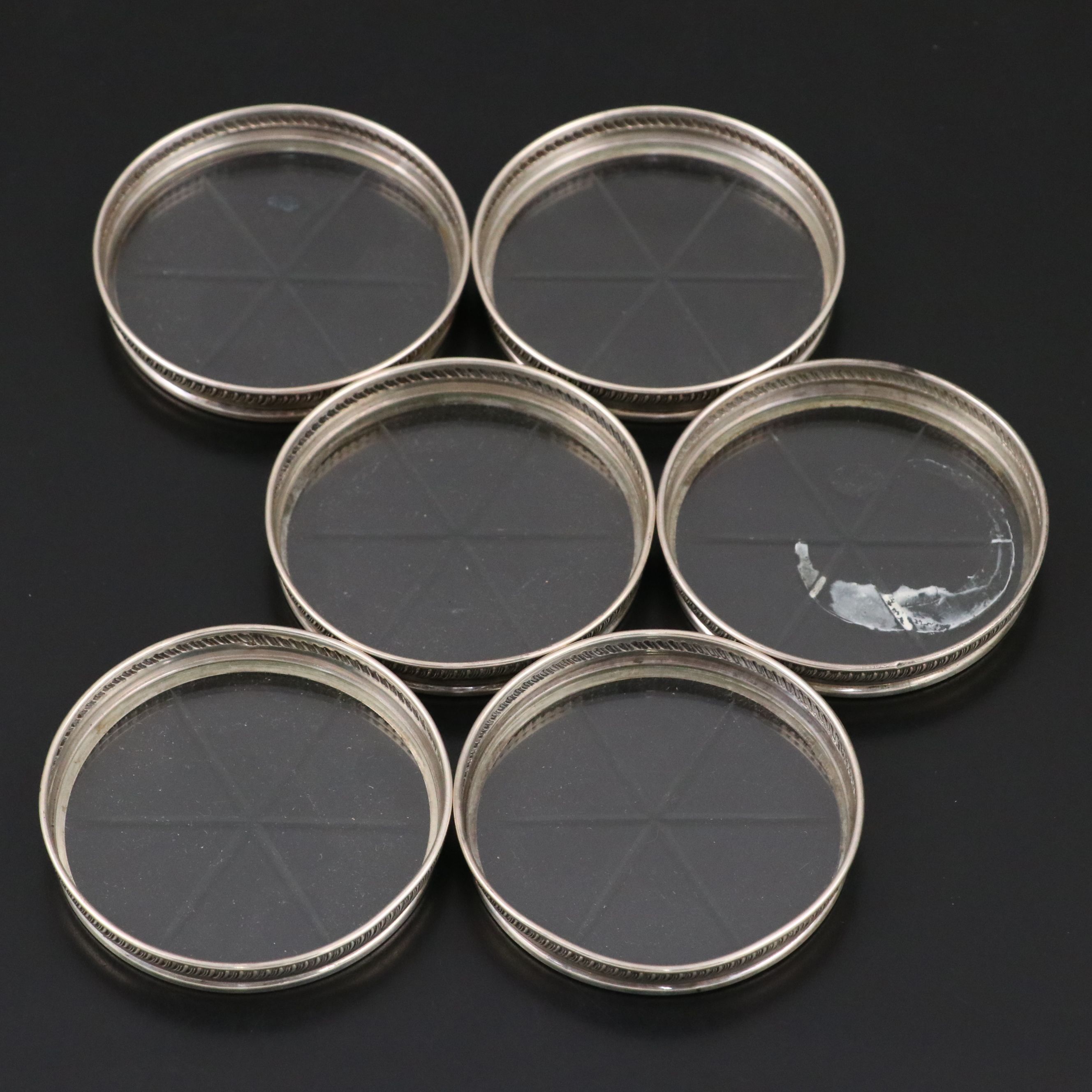 Sterling Silver Rimmed Glass Coasters