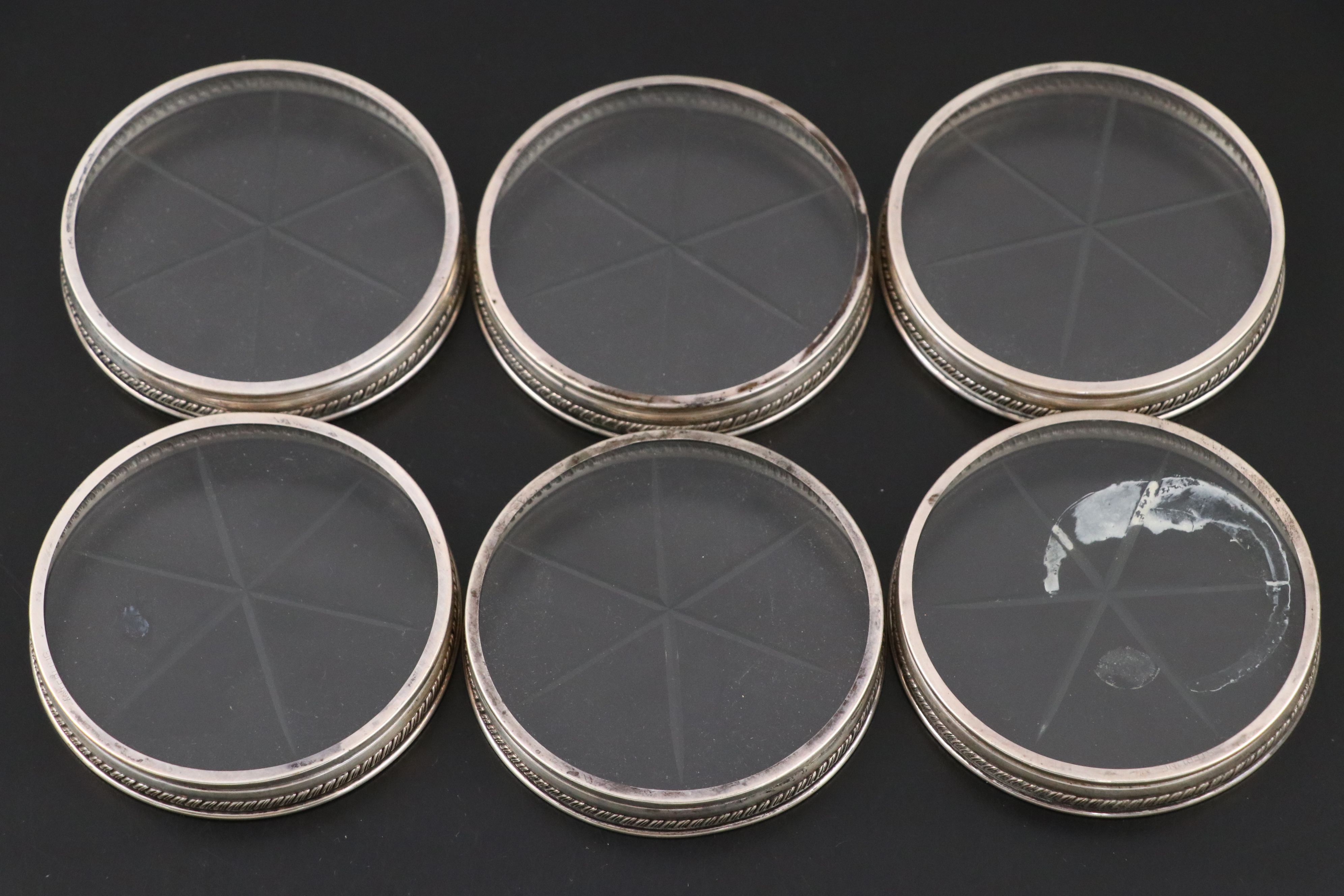 Sterling Silver Rimmed Glass Coasters