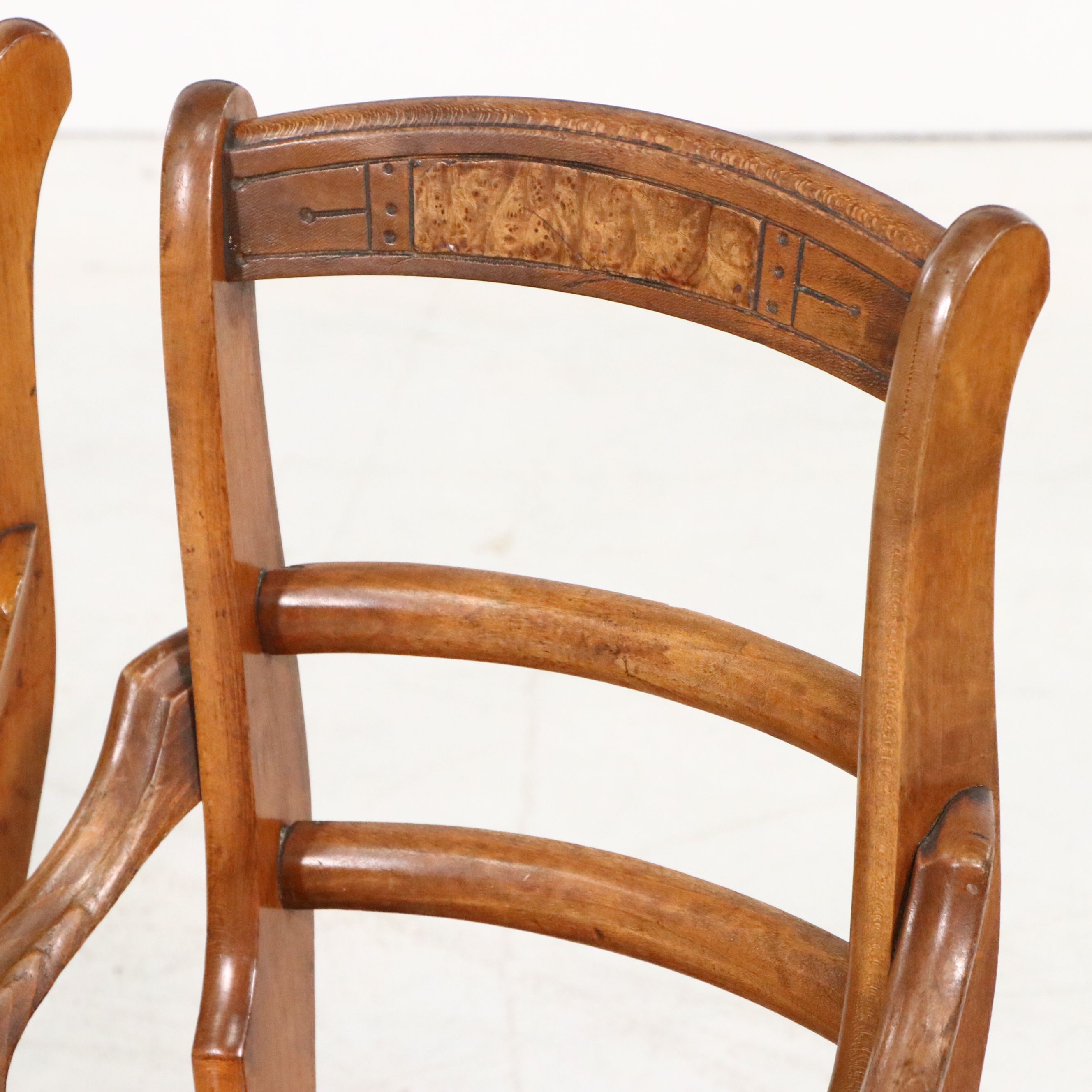Set of Four Eastlake Style Birdseye Maple Accented Cane Bottom Chairs