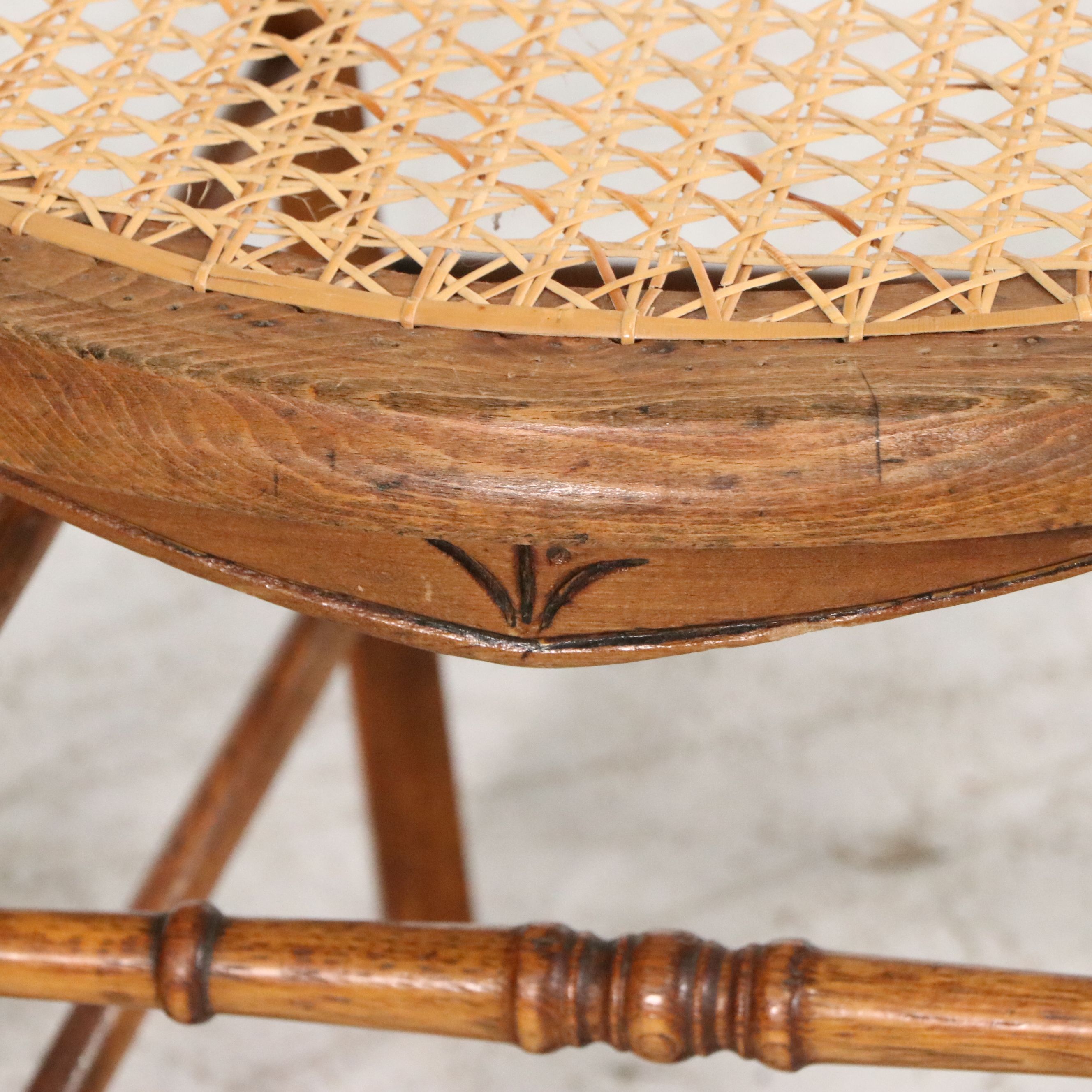 Set of Four Eastlake Style Birdseye Maple Accented Cane Bottom Chairs