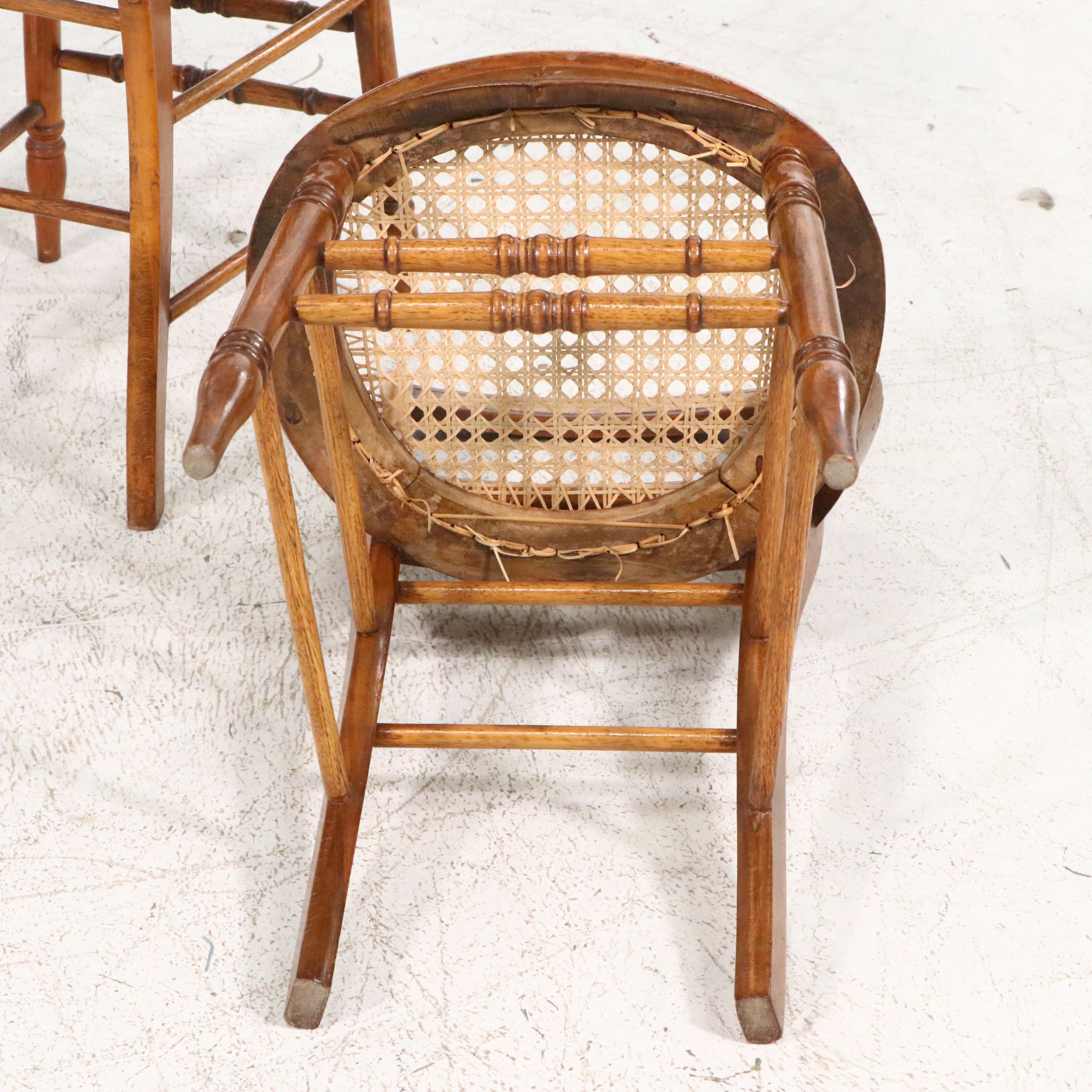 Set of Four Eastlake Style Birdseye Maple Accented Cane Bottom Chairs