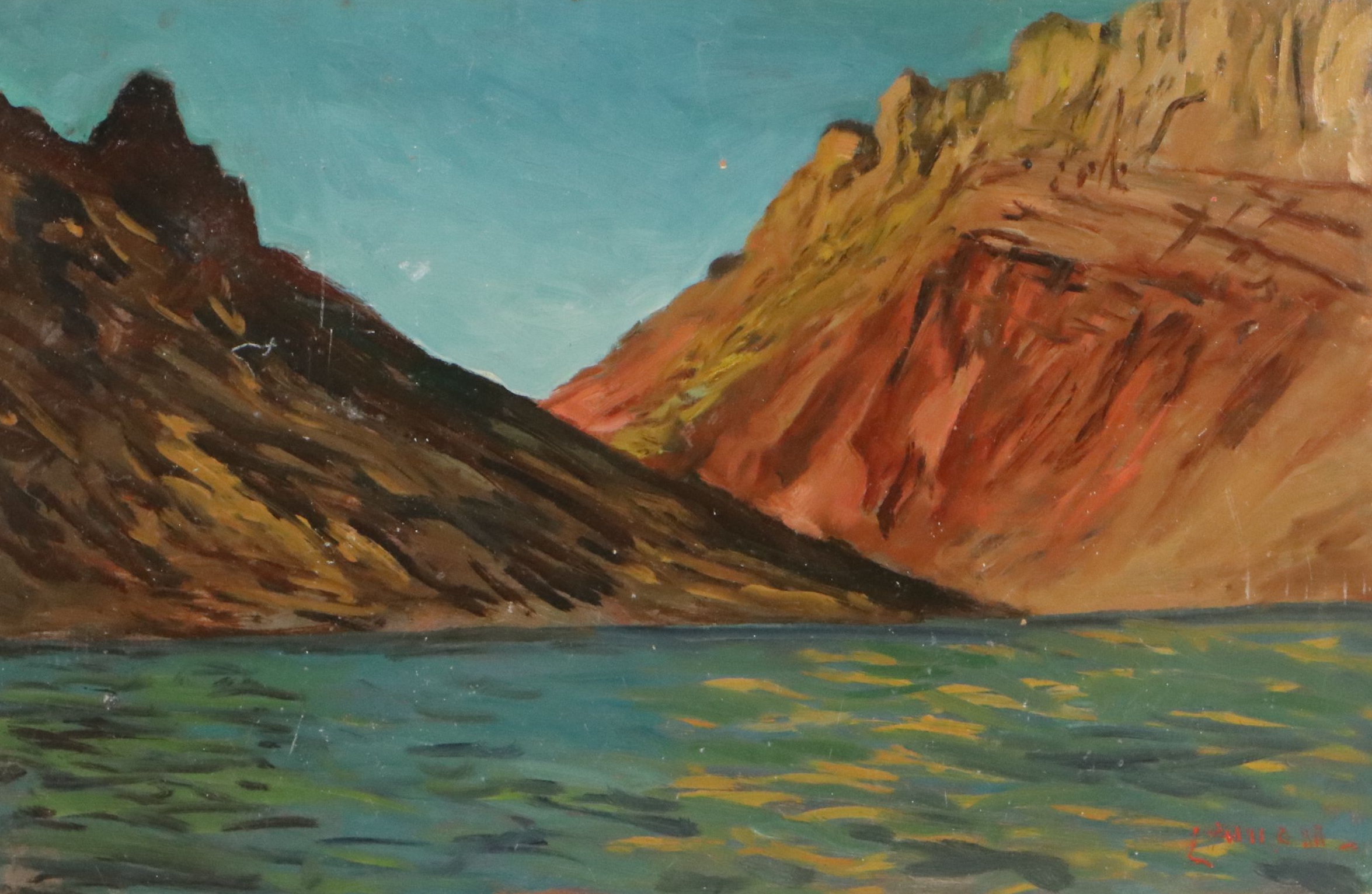 Bernard Lennon Oil Painting of Coastal Cliffs, Mid-20th Century