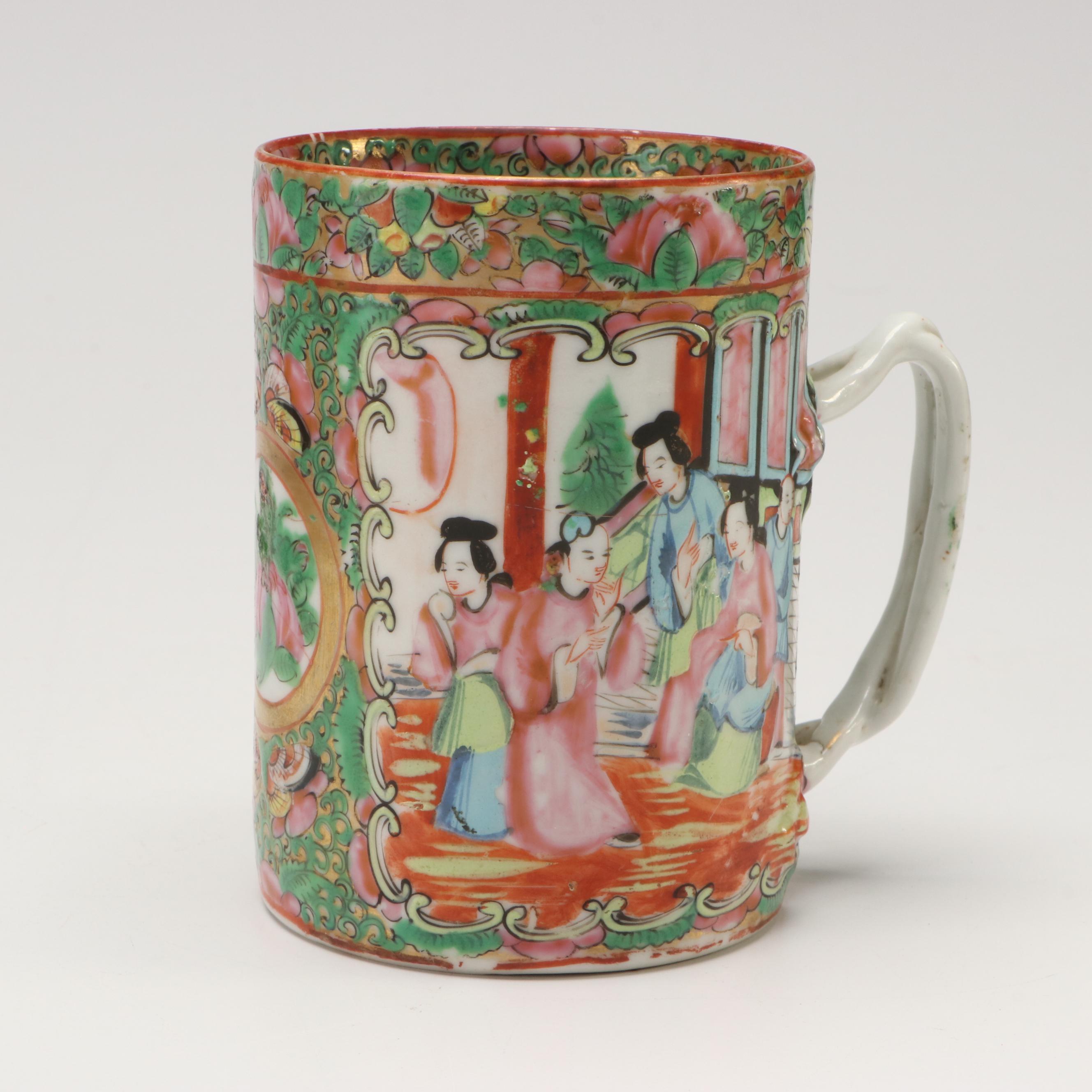 Chinese Rose Medallion Porcelain Teapot and Pitcher with Cups and Saucers