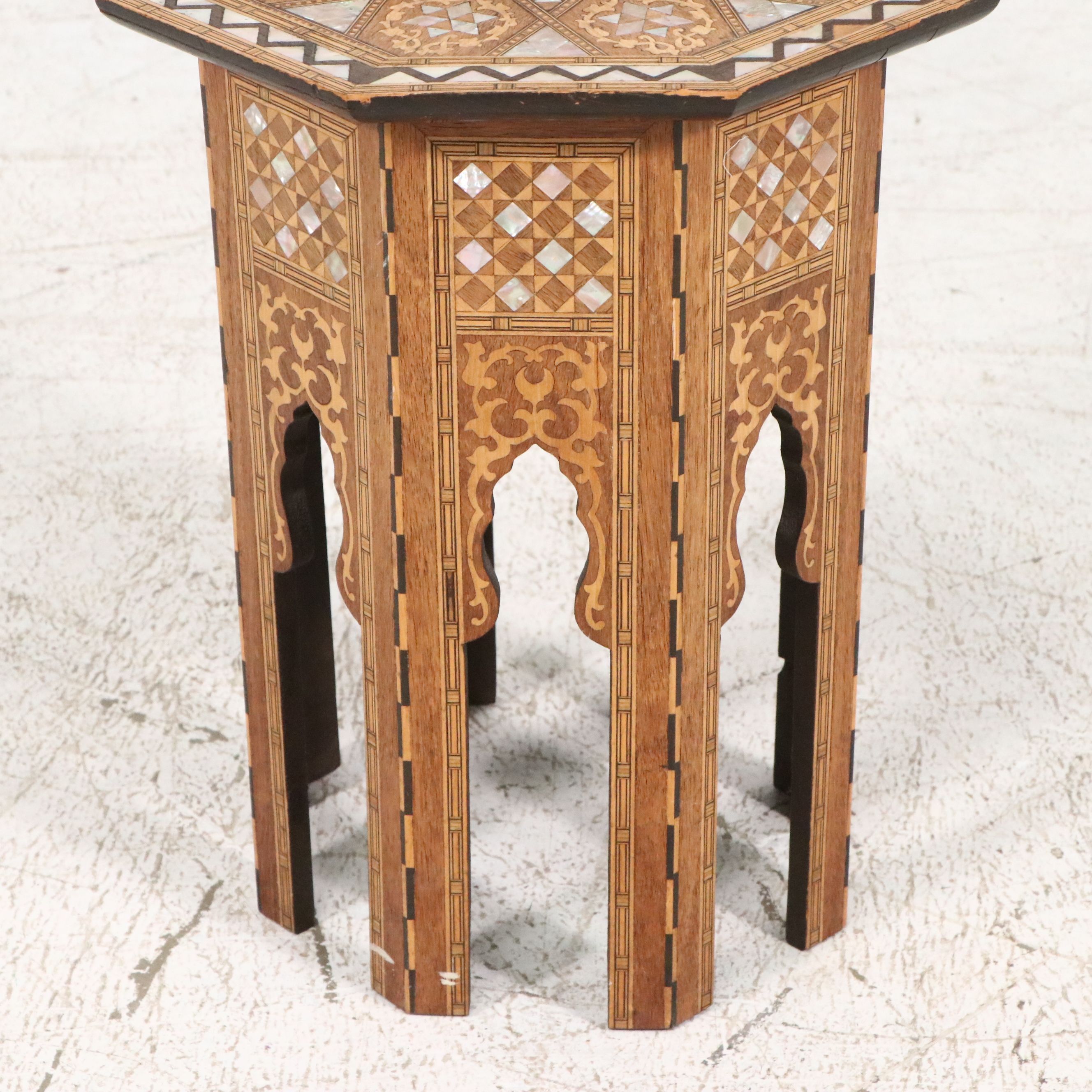 Middle Eastern MOP and Mixed Wood Mosaic Inlaid Side Table