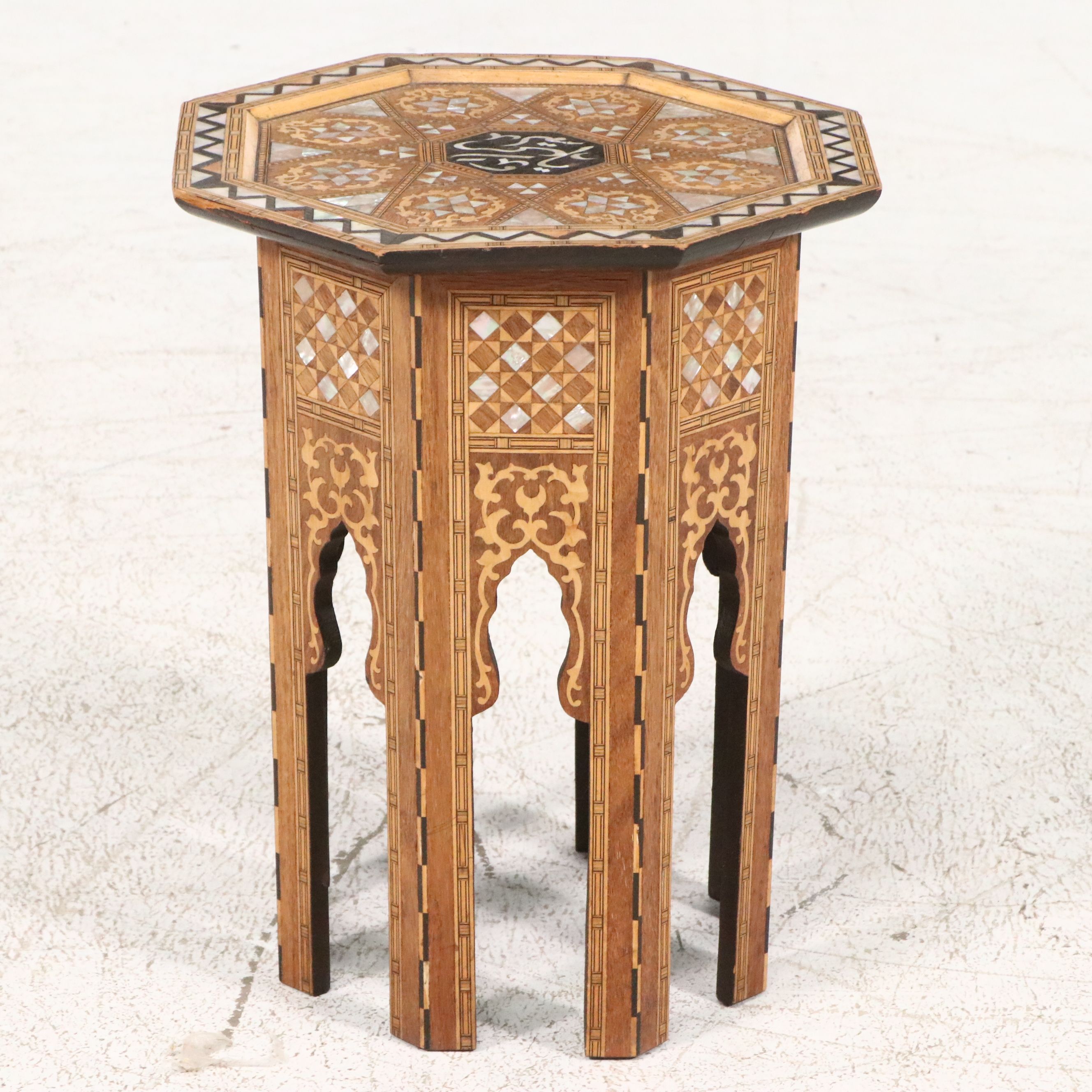 Middle Eastern MOP and Mixed Wood Mosaic Inlaid Side Table