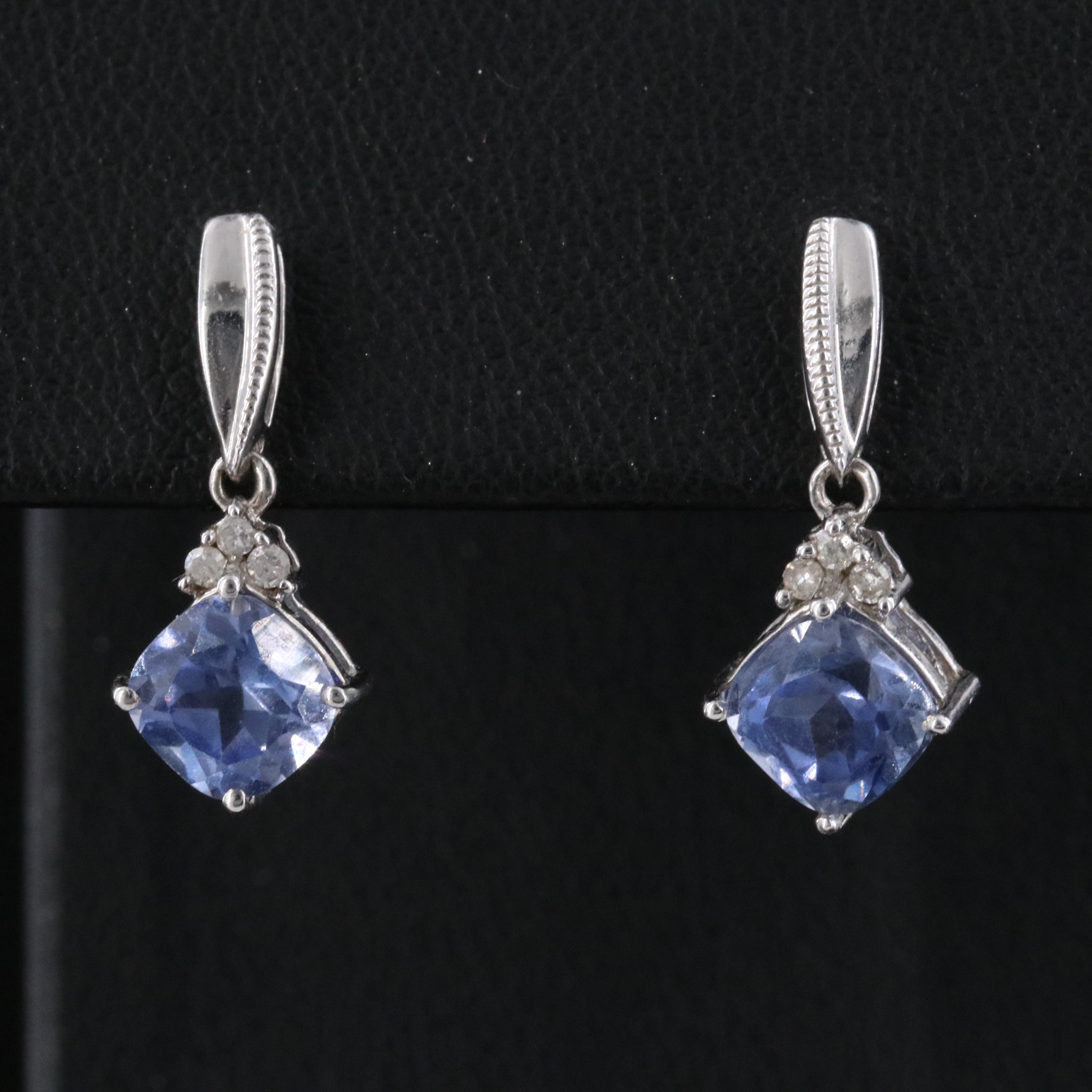 10K Sapphire and Diamond Drop Earrings