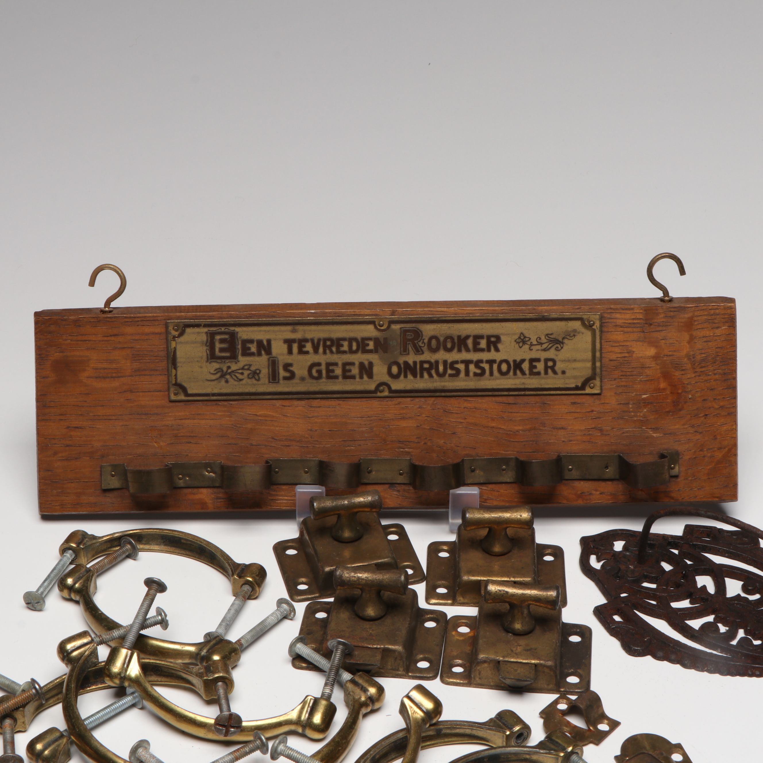 Dutch Wooden Pipe Rack with Bill Spike and More Brass and Metal Hardware