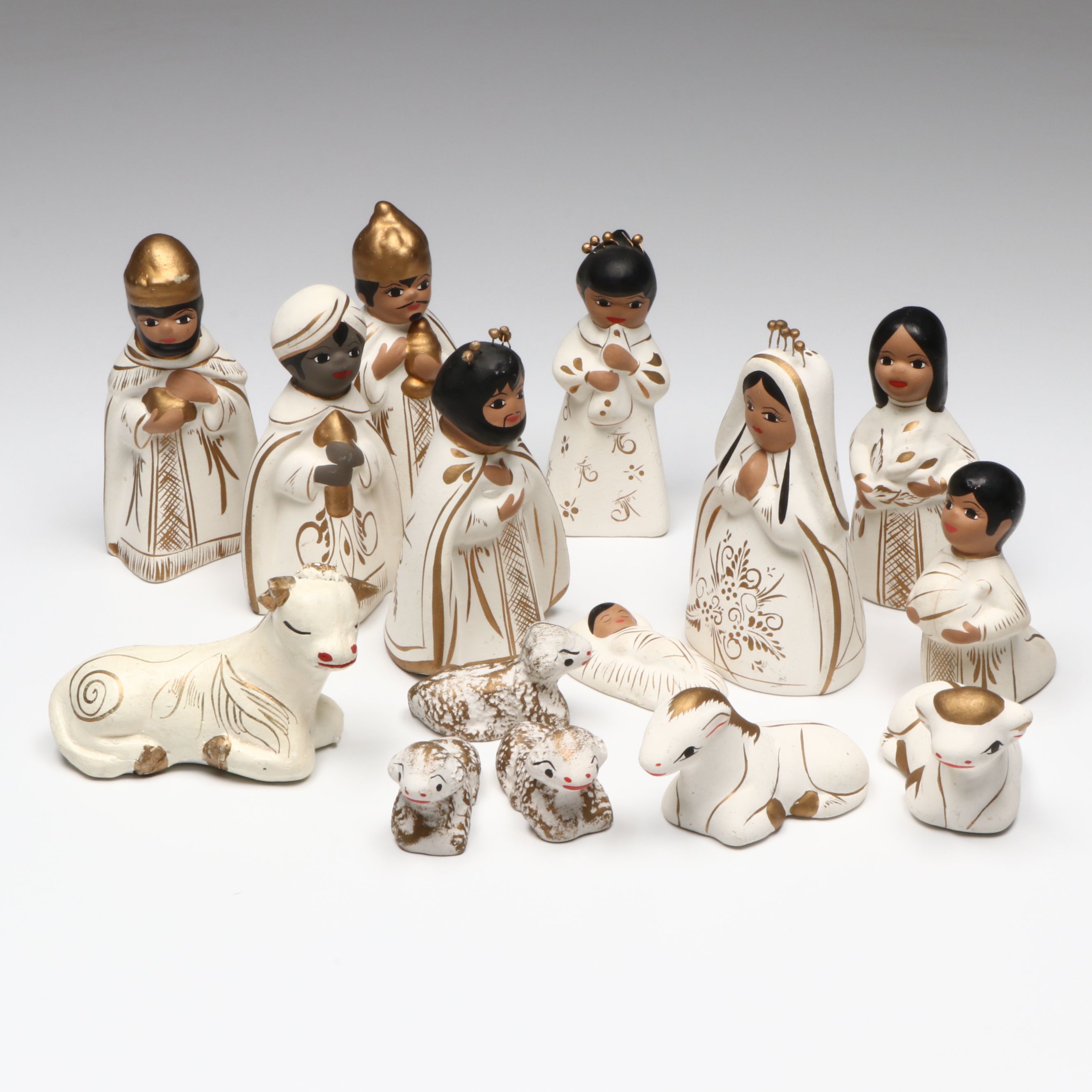 Polychrome Ceramic Nativity Set
