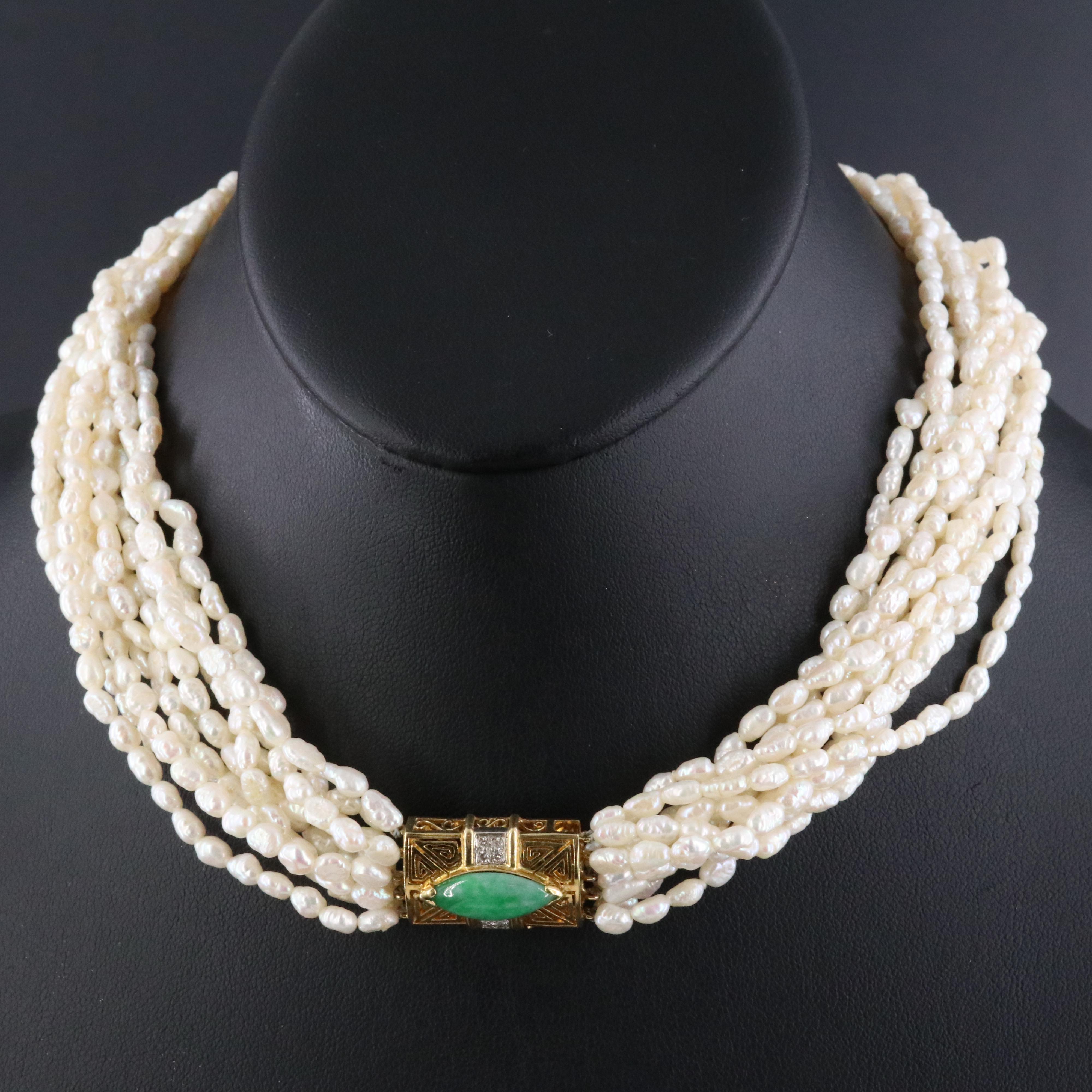 18K Jadeite, Diamond and Pearl Torsade