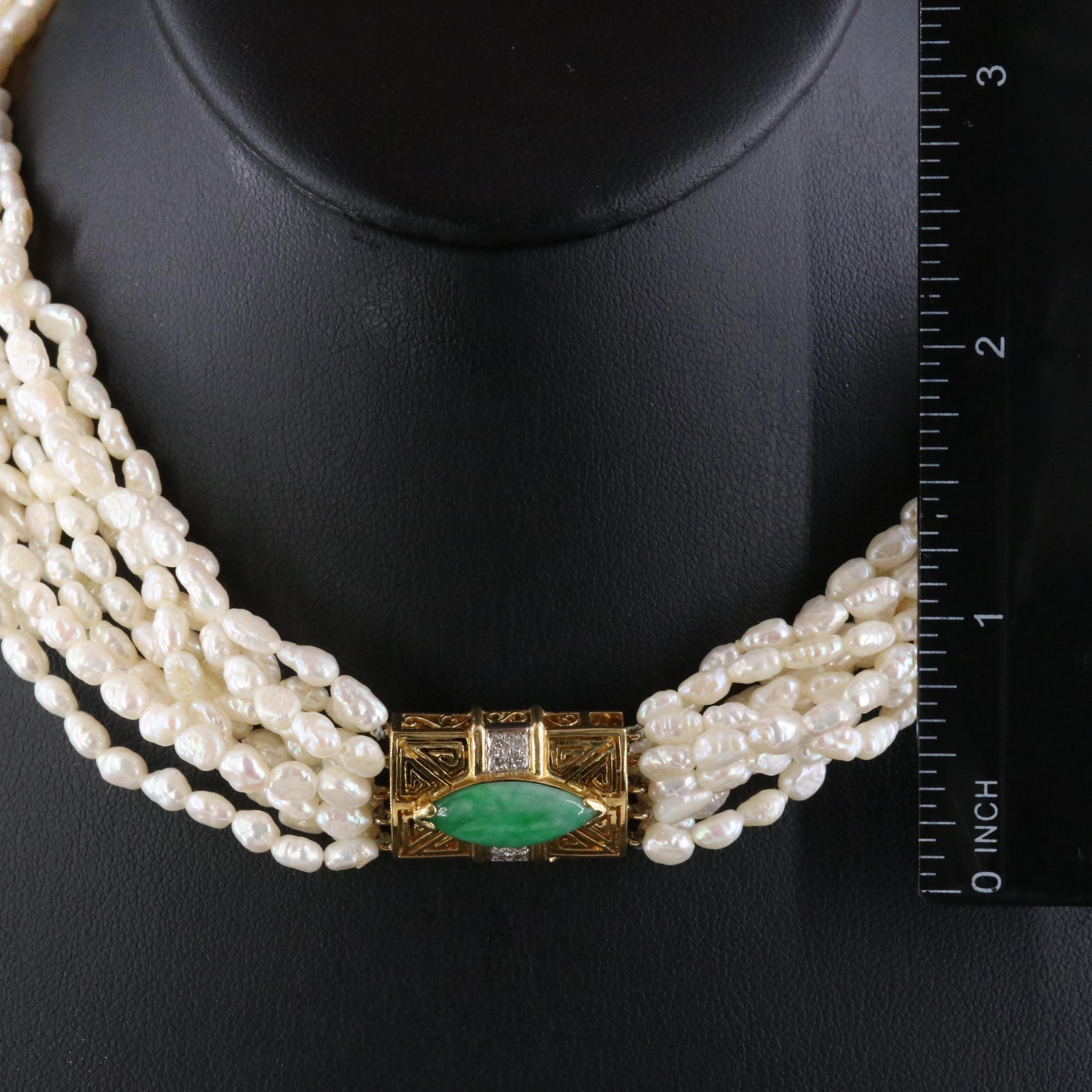 18K Jadeite, Diamond and Pearl Torsade