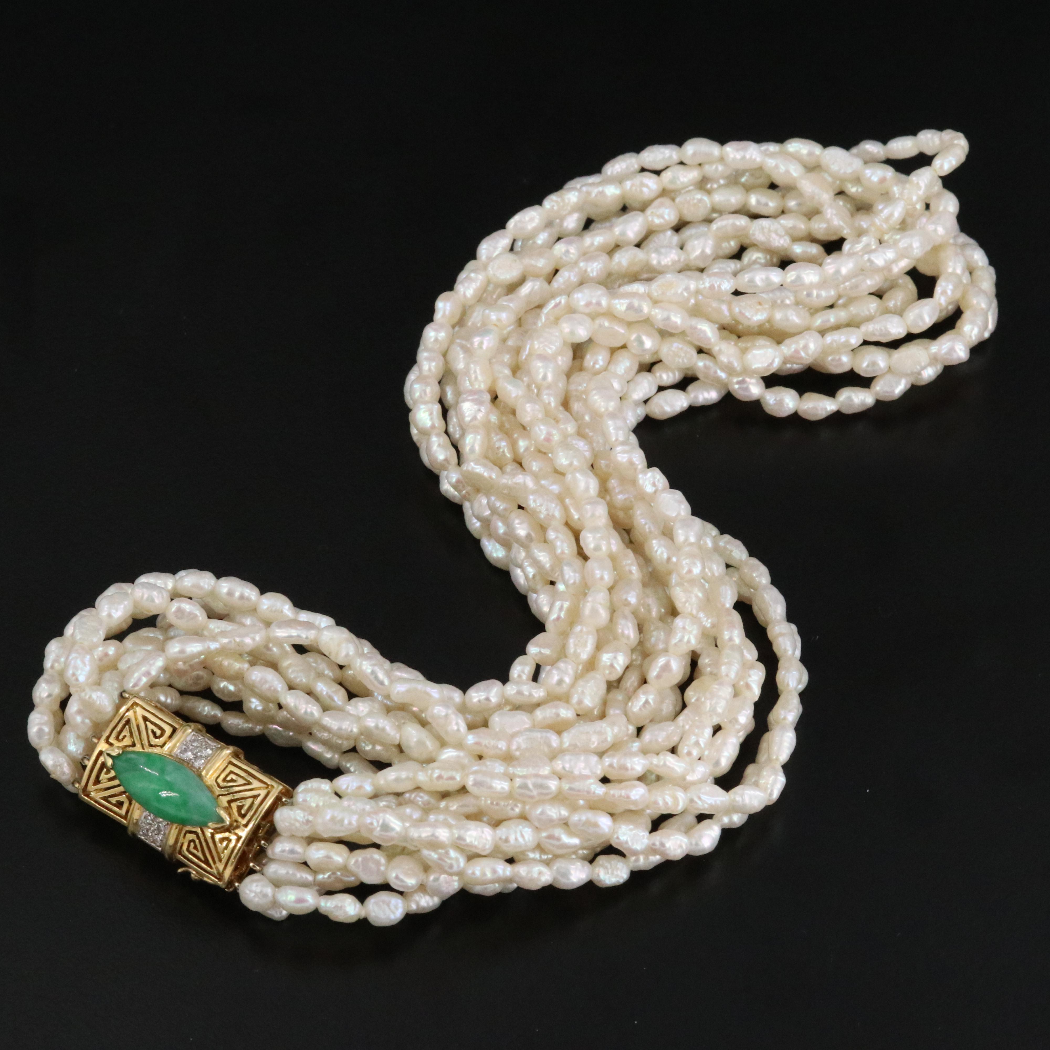 18K Jadeite, Diamond and Pearl Torsade