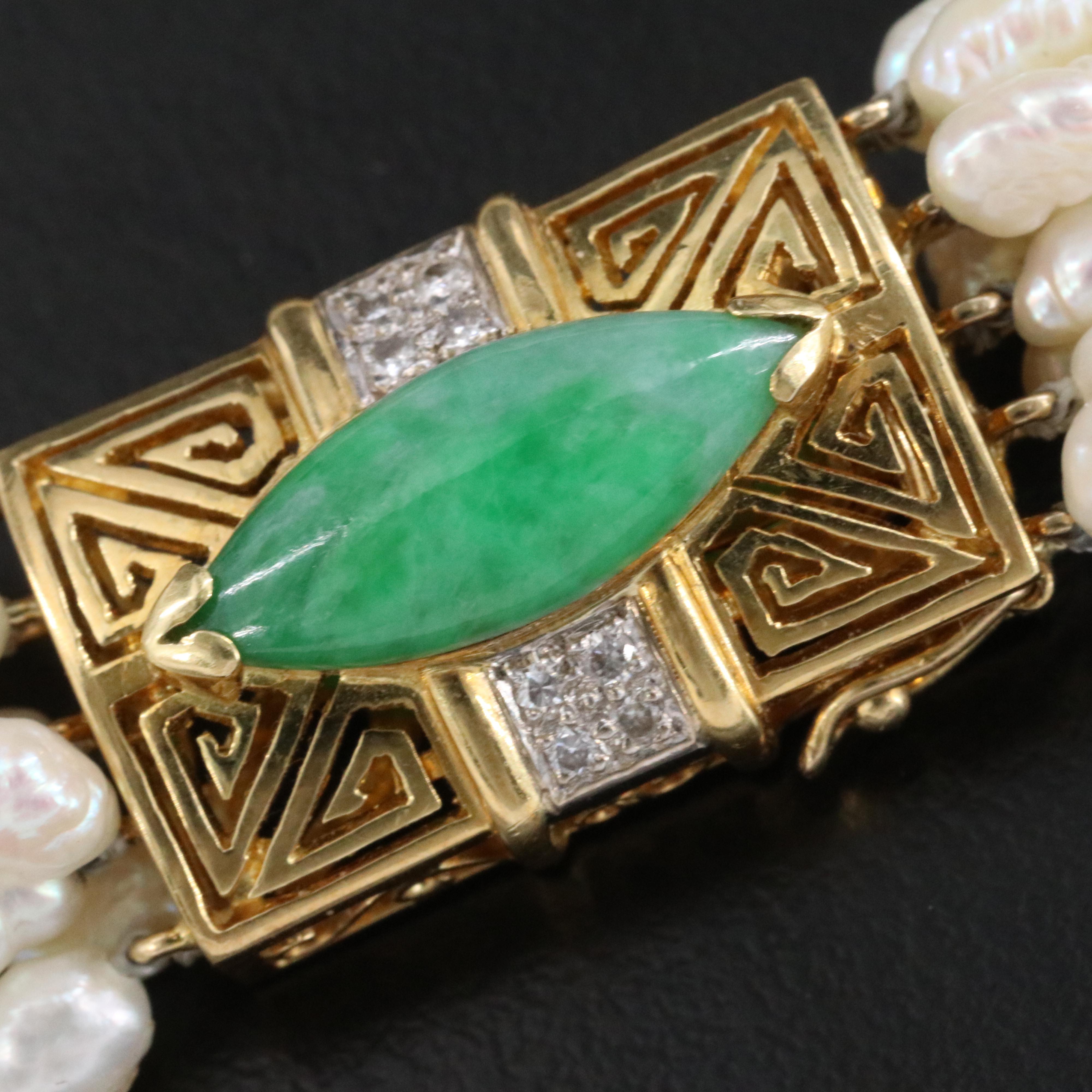 18K Jadeite, Diamond and Pearl Torsade
