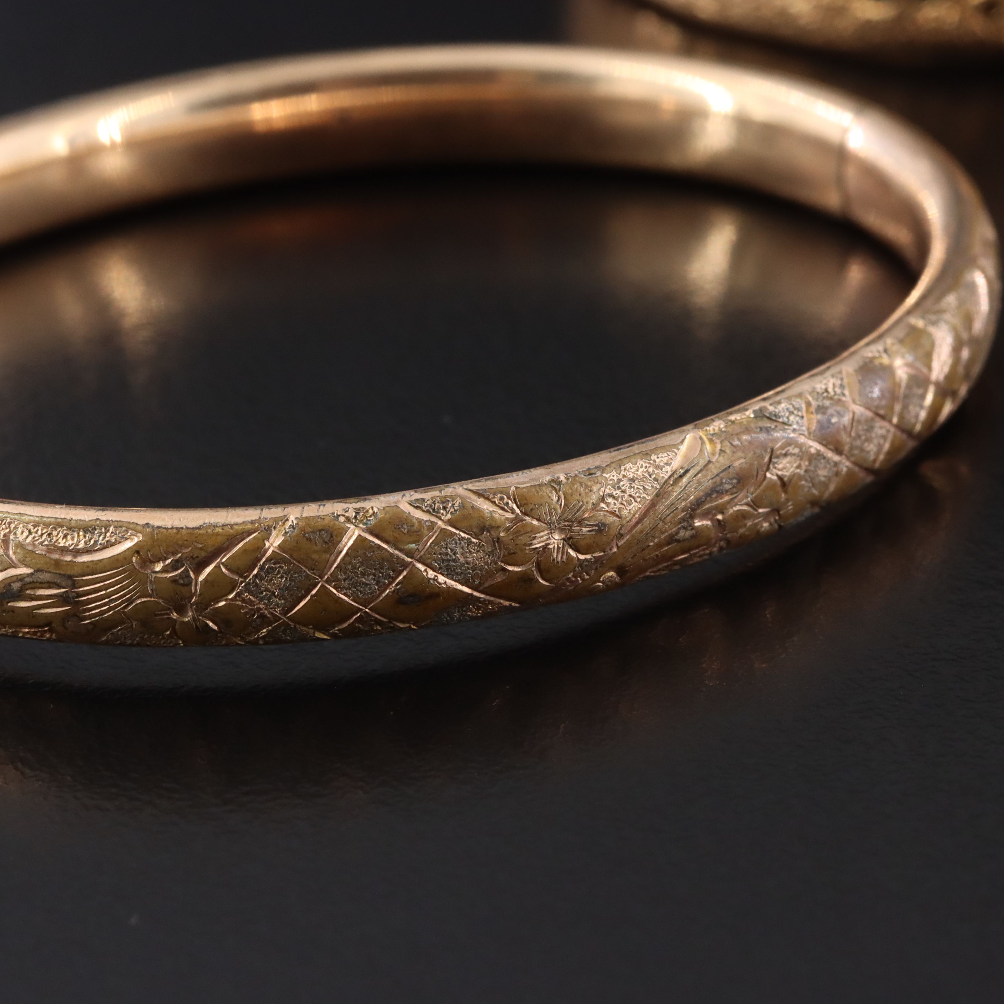 Victorian 14K Taille d’Epargné and Vintage Gold-Filled Hinged Bracelets