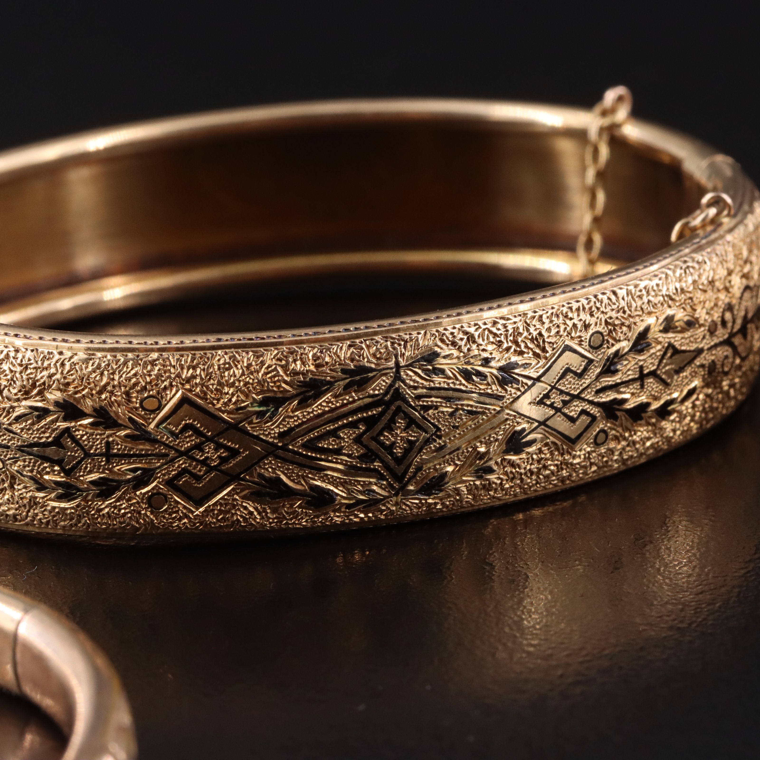 Victorian 14K Taille d’Epargné and Vintage Gold-Filled Hinged Bracelets