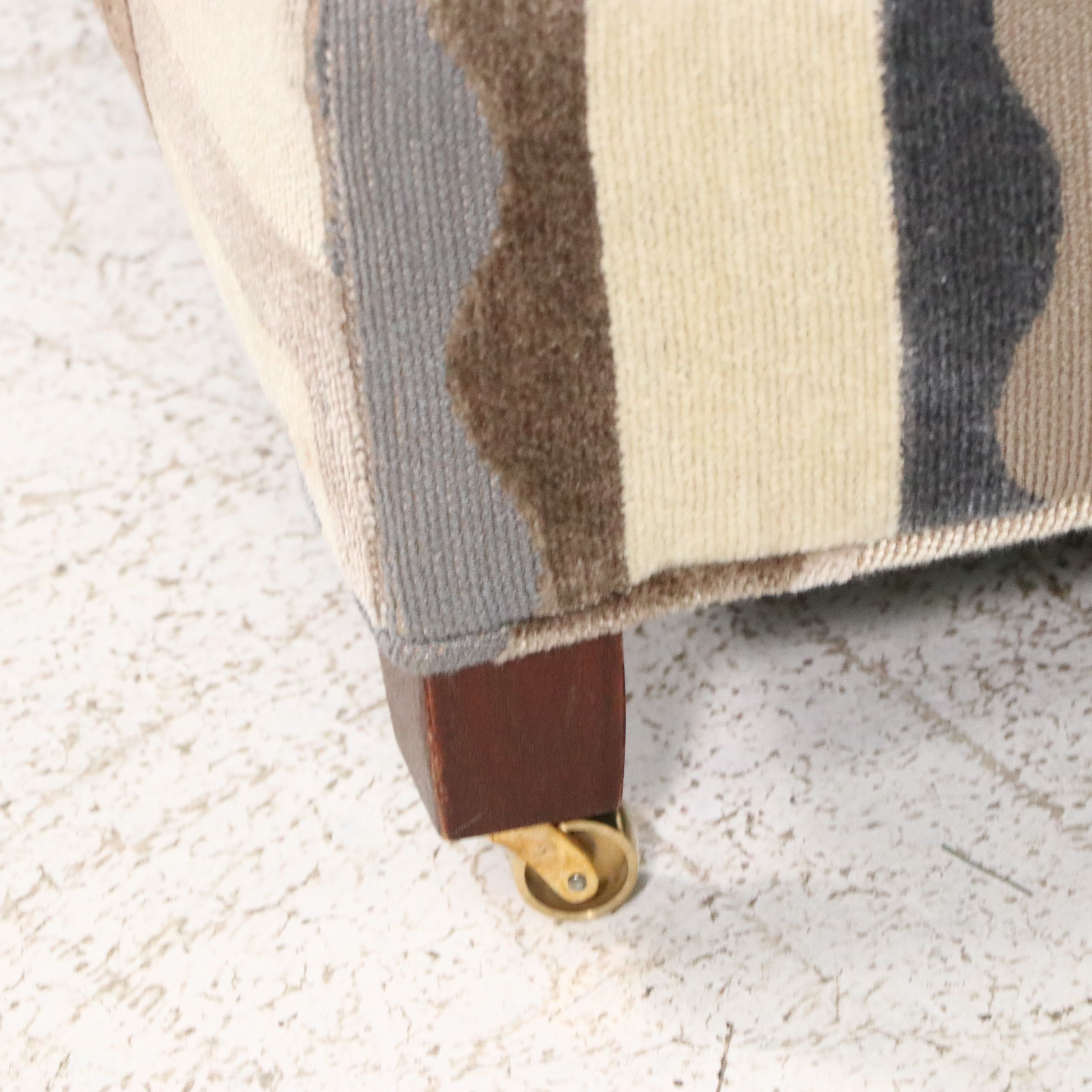 Pair of Upholstered Mid Century Modern Style Armchairs and Ottoman