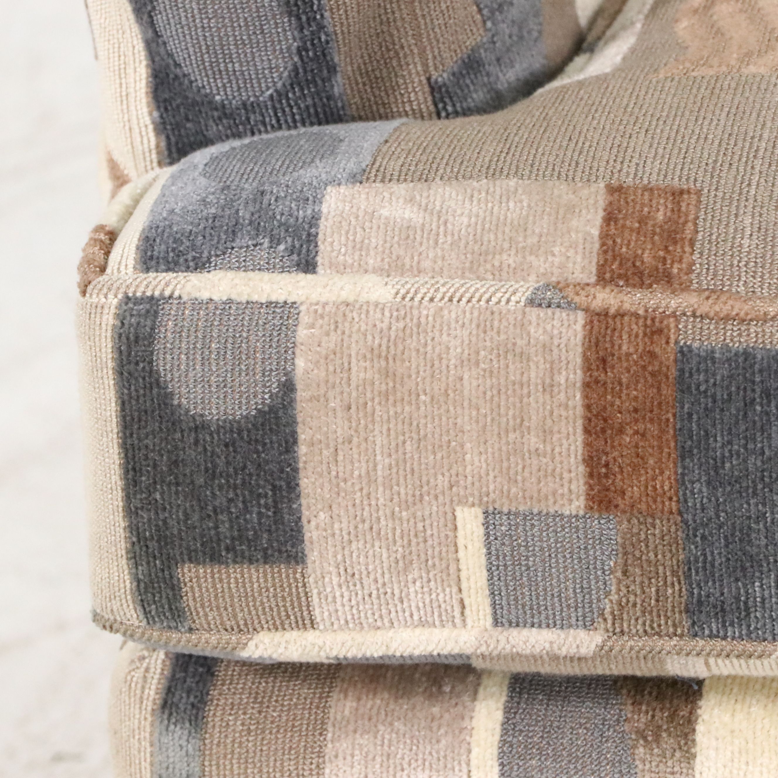 Pair of Upholstered Mid Century Modern Style Armchairs and Ottoman